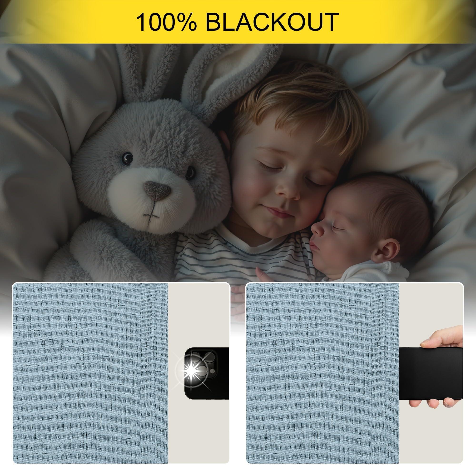 Pitalk Dusty Blue Curtains for Nursery Girls Boy Bedroom 72 Inch Length 2 Panels Complete Blackout Room Darkening Black Out Shades Insulated Thermal Light Blue Grey Curtains for Winter Summer Heat Blocking