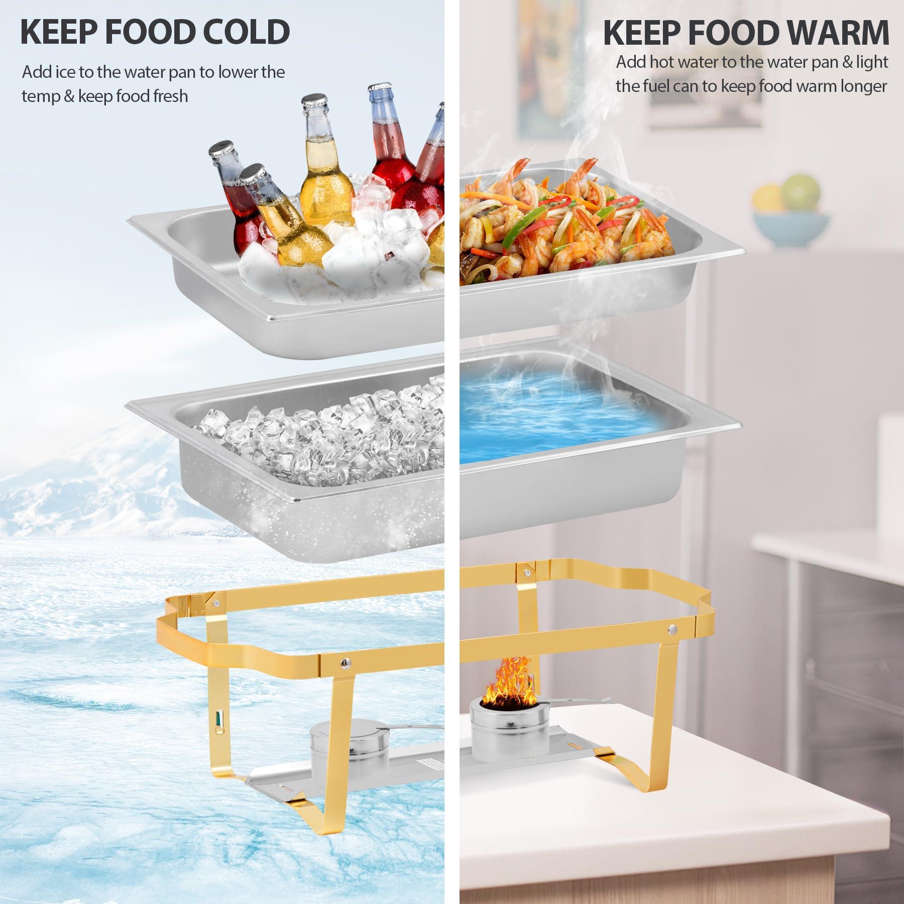 HomGarden HomGarden 8 Pack 8QT Chafing Dish Stainless Steel Complete Buffet Set, High Grade Chafers and Buffet Warmer Set for Kitchen Party Banquet Dining, Gold and Silver