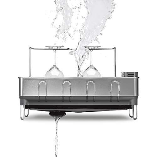 simplehuman simplehuman Steel Frame Kitchen Dish Drying Rack With Swivel Spout, Fingerprint-Proof Stainless Steel Frame, Grey Plastic, 2020 Model