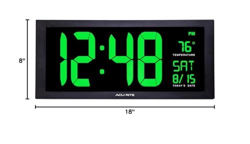 AcuRite AcuRite 76101M Oversized LED Clock with Indoor Temperature, Date and Fold-Out Stand, 18", Green