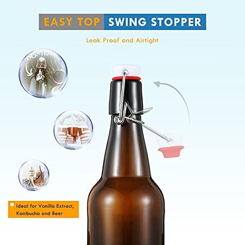 YEBODA YEBODA 16 oz Amber Glass Beer Bottles for Home Brewing with Flip Caps, Case of 6