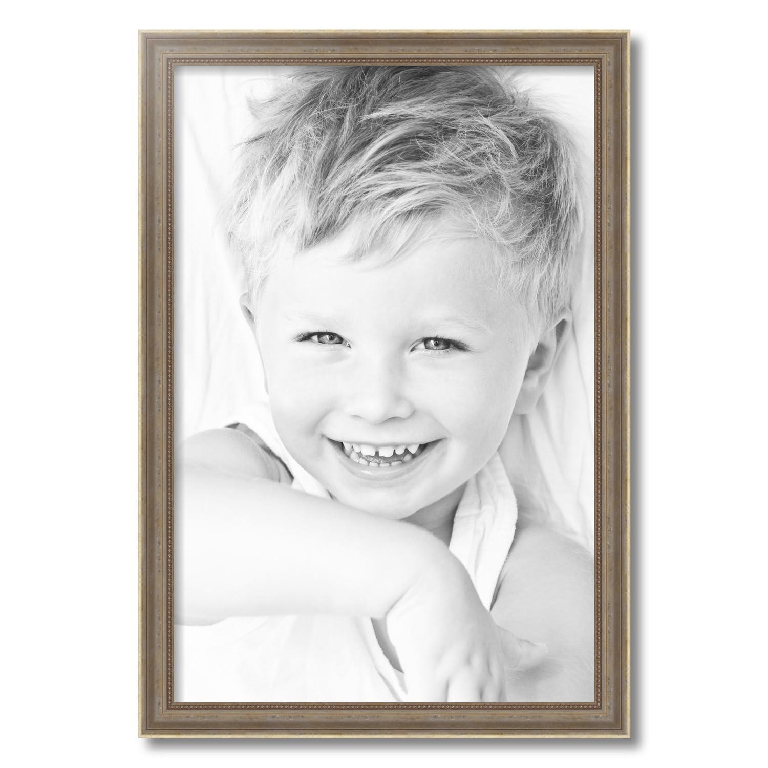ArtToFrames ArtToFrames 18x27 Inch Silver Picture Frame, This 1.50 Inch Custom Wood Poster Frame is Aged White Gold - Comes with Economy Acrylic and Corrugated Backing (2WOMD8808-18x27)