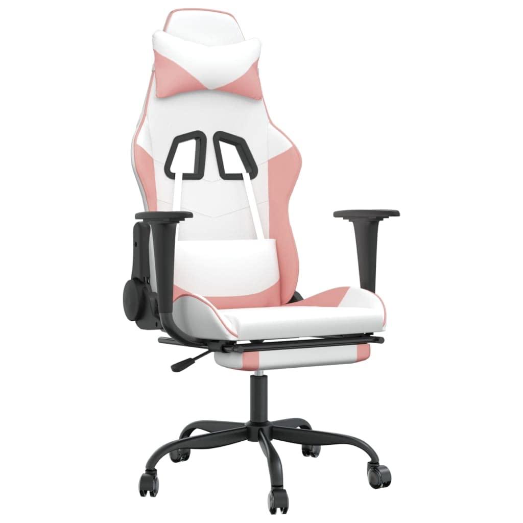 GOLINPEILO GOLINPEILO Massage Gaming Chair with Footrest,Faux Leather Computer Game Chair,Massage Office Chair,Ergonomic Desk Chair PC Gaming Chair for Adults Teens(White&Pink)