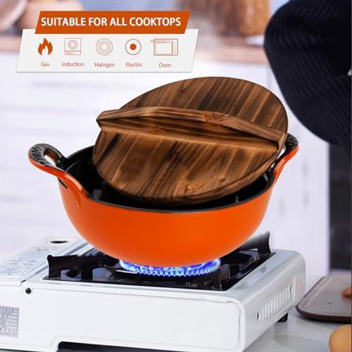 AILIBOO AILIBOO 2 Quart Dutch Oven Pot Round Cast Iron Enamel Cookware with Wooden Lid Soup Pot Mini Soup Pots- orange