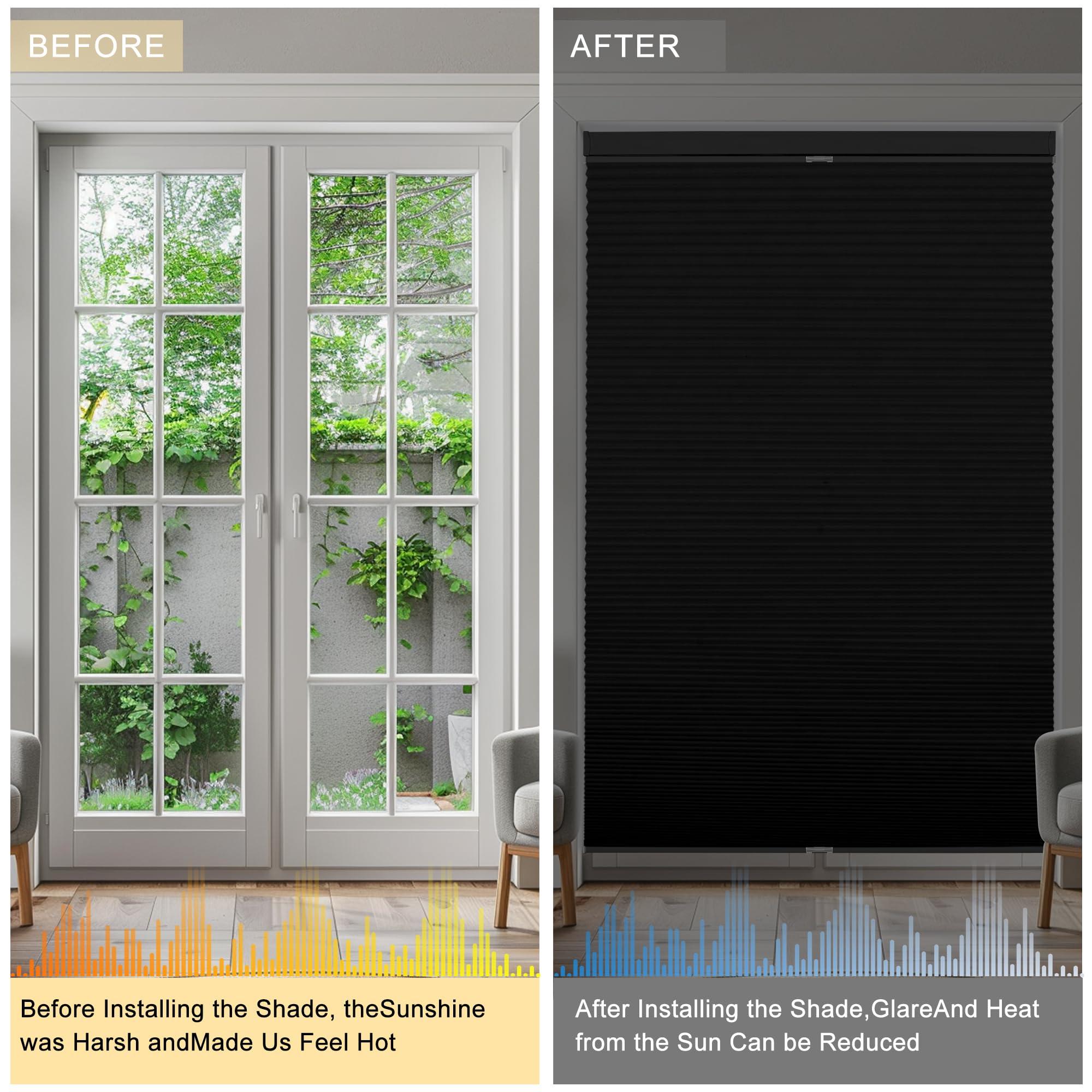 BERISSA BERISSA Top Down Bottom Up Cordless Cellular Shades Pull Down Blackout Room Darkening Window Shades Honeycomb Blinds for Windows and Skylights,Black,77" W x 56" H