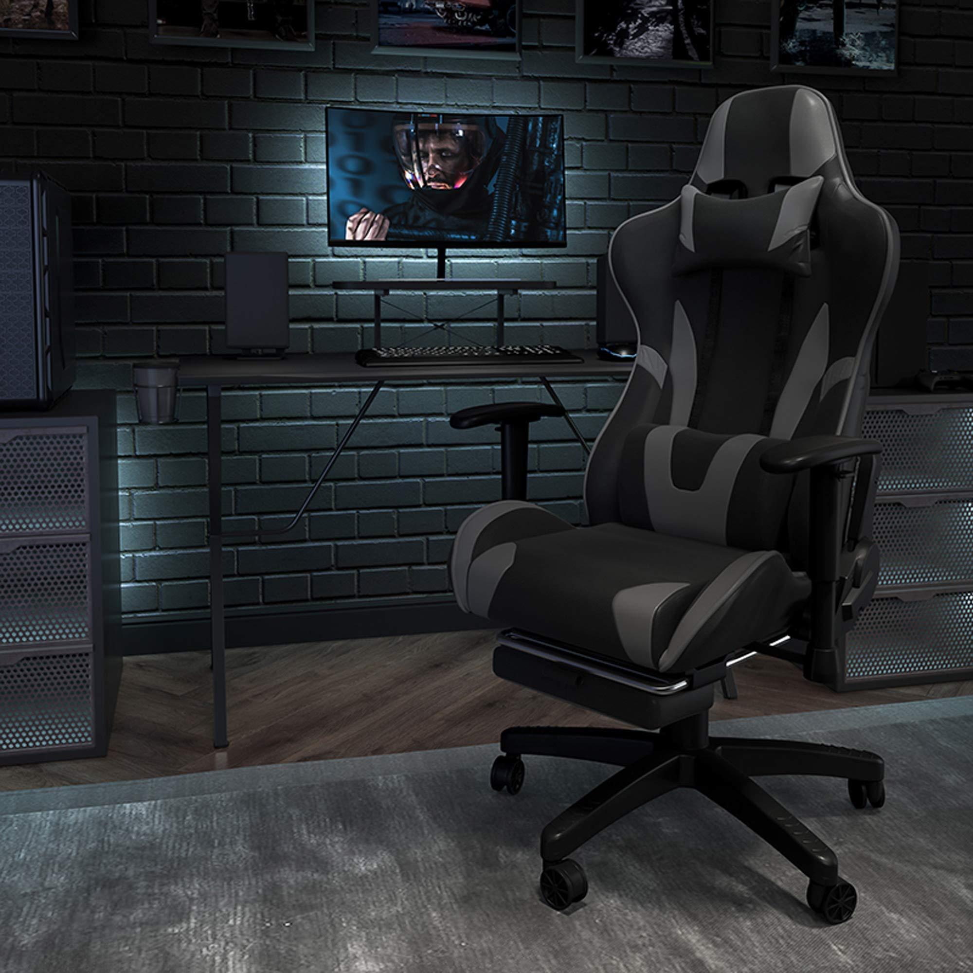 Flash Furniture Flash Furniture X20 Gaming Chair Racing Office Ergonomic Computer PC Adjustable Swivel Chair with Fully Reclining Back in Gray LeatherSoft