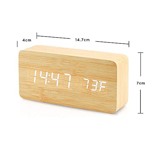 OCT17 OCT17 Wooden Digital Alarm Clock, Wood Fashion Multi-Function LED Alarm Clock with USB Power Supply, Voice Control, Timer, Thermometer - Bamboo
