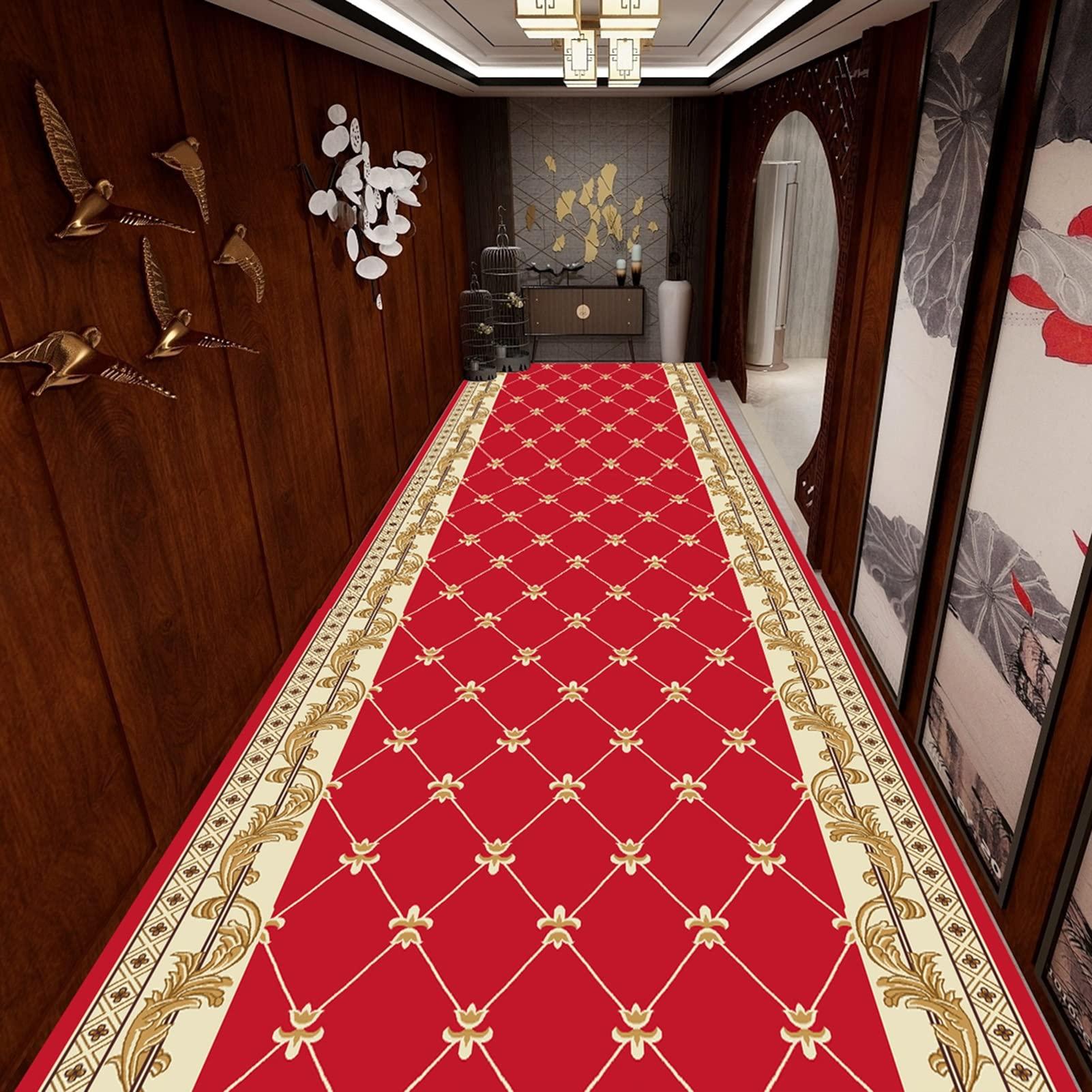 LHRUI Runner Rug Rectangular Carpet for Hallway Aisle, European Style Commercial Hotel Hall Floor Mat, Formal Red Runner Rugs 3.5ft / 6ft / 10ft / 13ft / 16ft Long ( Size : 60CM X 500CM (2FT X 16FT) )