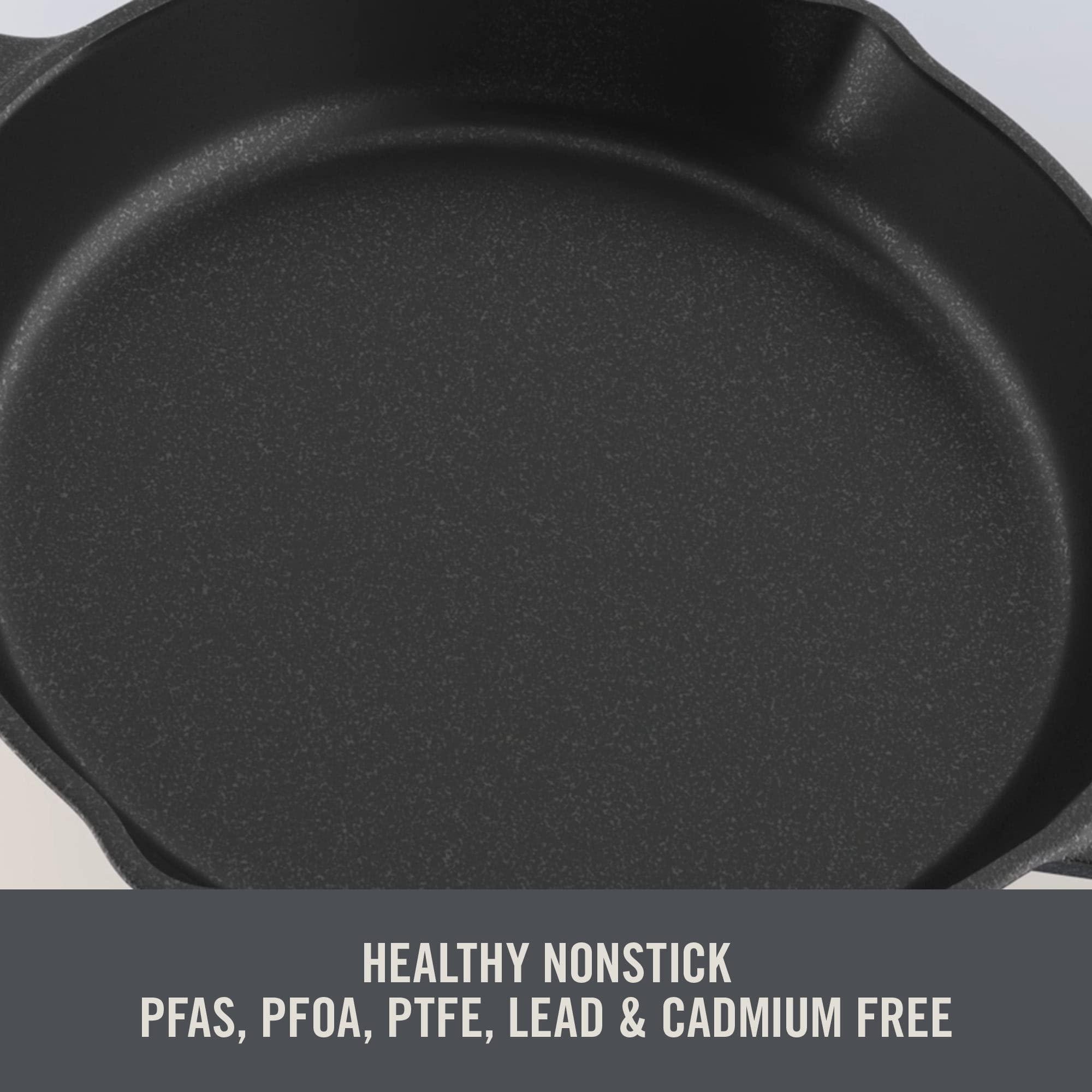 DASH Zakarian by Dash 4.5QT Nonstick Cast Iron Deep Skillet with Cast Iron Lid for Family-Sized Meals, Frying, Roasting, Baking, One-Pot Meals and More - Black