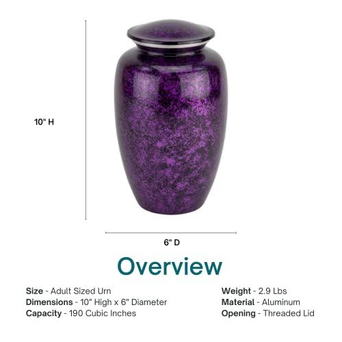 Silverlight Urns Purple Mist Cremation Urn for Ashes, Aluminum, Purple Urn, Adult Sized Cremation Urn, 10 Inches High