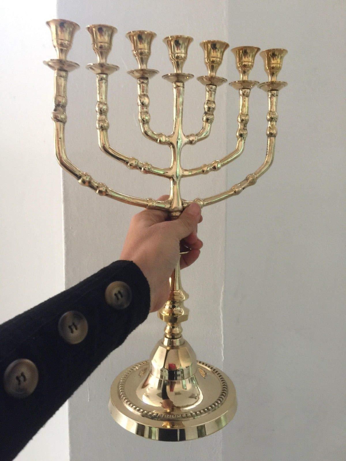 Yaliland Menorah Modern candle holder 7 Branches Brass Pure copper Menora - 14 Inches Hight