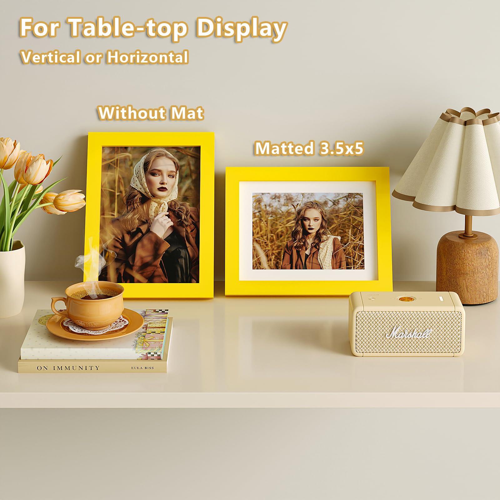 KINLINK KINLINK 6x8 Picture Frame Yellow,Wood Frame with Acrylic Plexiglass for Pictures 4x6 with Mat or 6x8 without Mat, Tabletop and Wall Mounting Display, 1 Pack