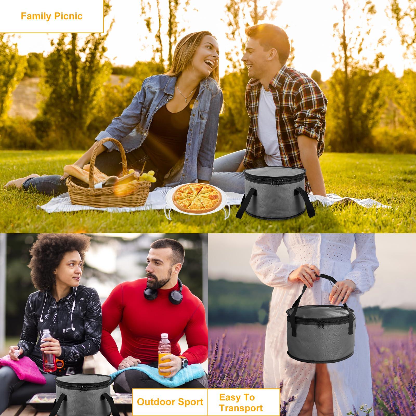 DNAMYJME DNAMYJME Round Pie Carrier with Foldable Tray Oxford Cloth Insulated Casserole Carrier Bag with Lid and Handle Portable Thermal Food Storage Bag 28x18cm for Picnic Hot or Cold Food