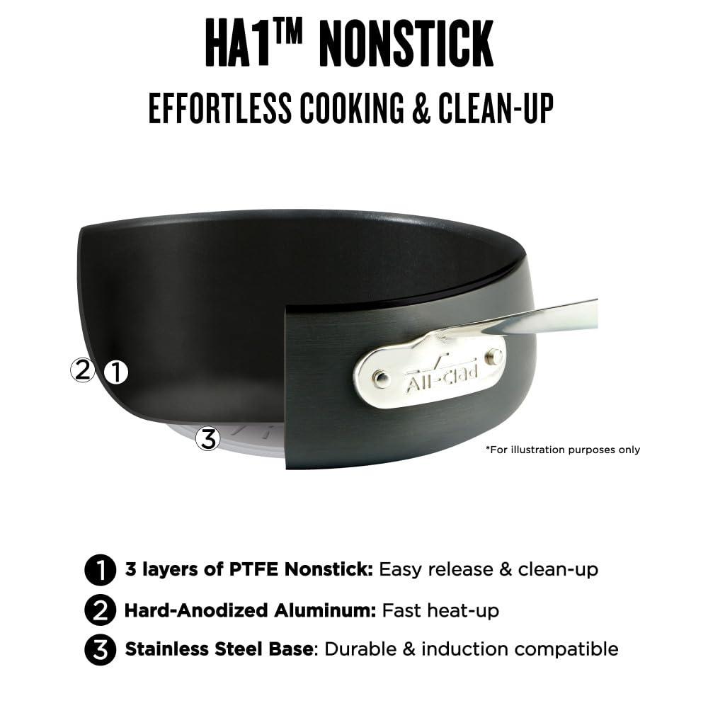 All-Clad All-Clad HA1 Hard Anodized Nonstick Fry Pan 12 Inch Induction Oven Broiler Safe 500F, Lid Safe 350F Pots and Pans, Cookware Black