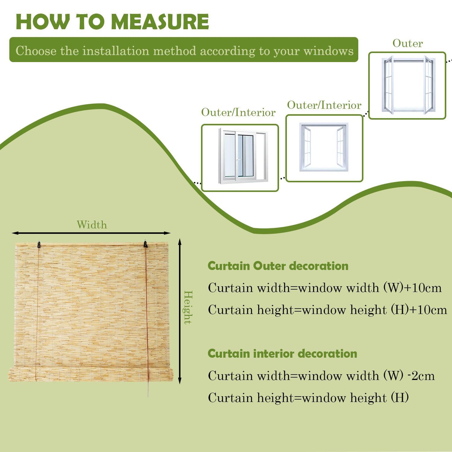 ROE DEER Outdoor Reed Roller Blinds 54x79in (WxH) Bamboo Shades Roman Roller Blinds for Patio Terraces Balconies Porch Windows Reed Roll-Up Blind Shades,Brown