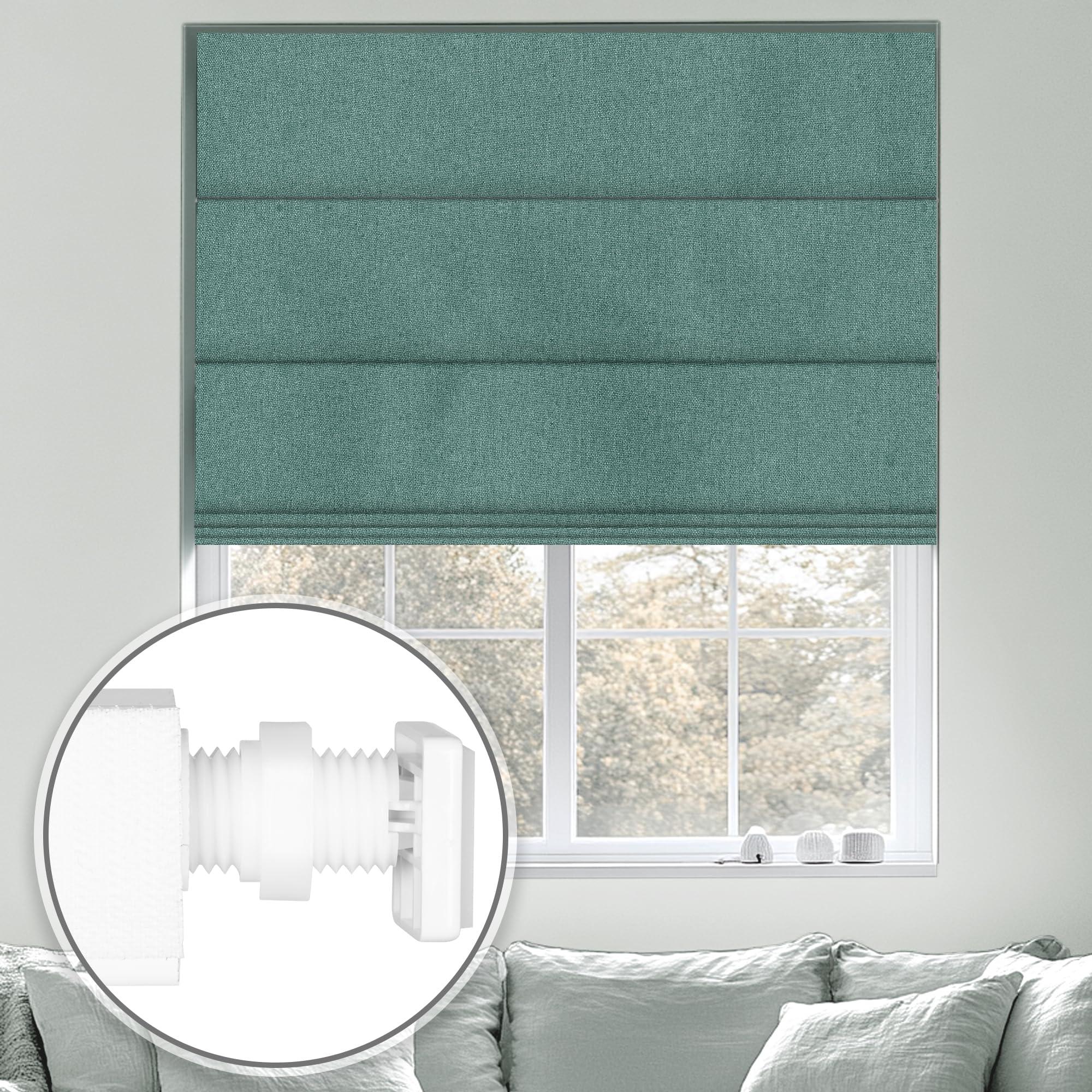 Sulugood Sulugood No Tools No Drill Cordless Blackout Roman Shades, Room Darkening. Roller Blinds for Window, Roll Up Blinds for Window Bedroom, Living Room.Blackout Green,41.5" W x 64" H