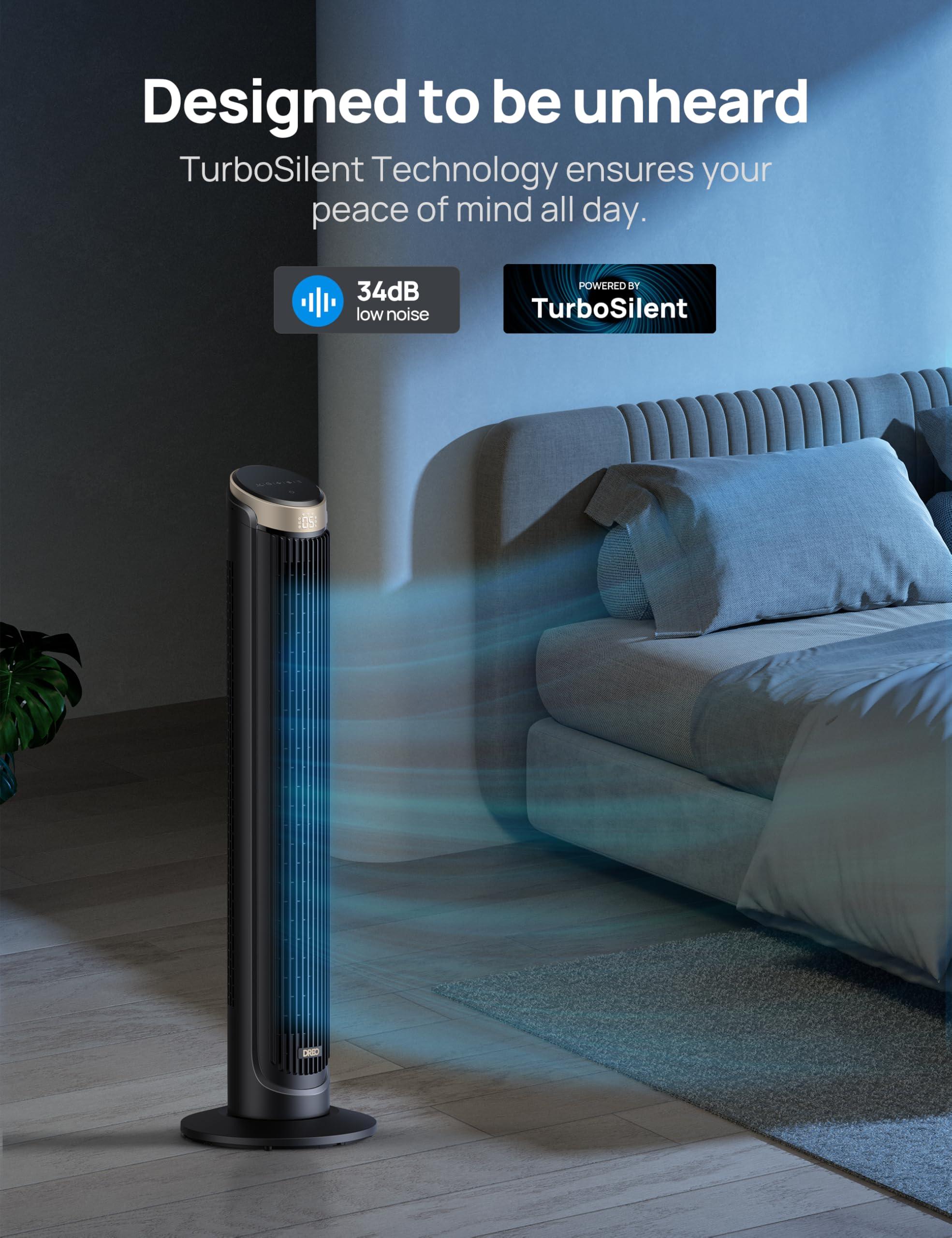 Dreo Dreo 40'' WiFi Tower Fan, 26ft/s High-Speed Cooling, Quiet Floor Fan with Remote, 90 Oscillating Fan, 4 Modes, 12H Timer, Touch Control, Standing Cooling Fan for Bedroom, Home, Office Room, Gold