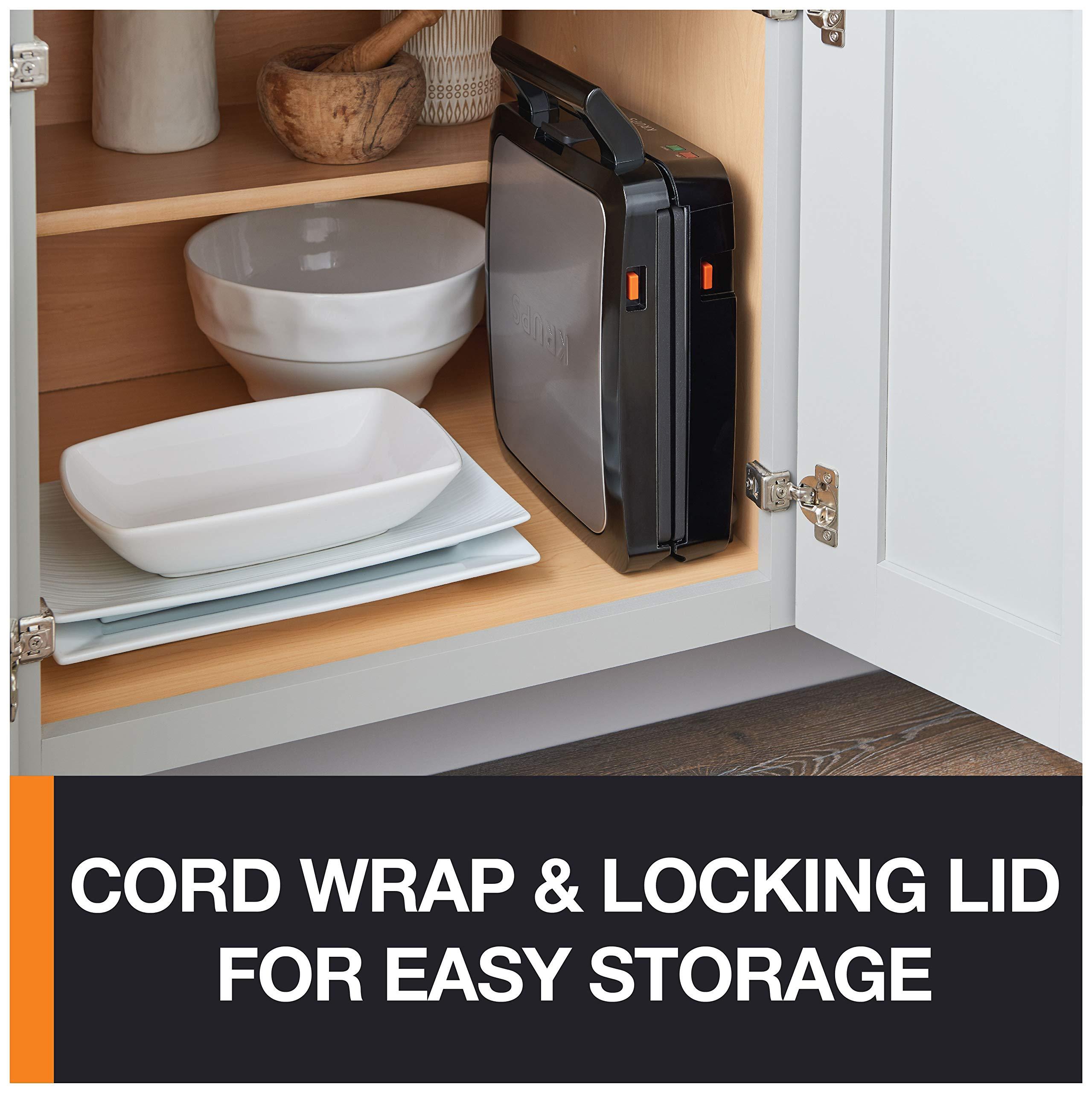 KRUPS KRUPS 4-Slice Belgian Waffle Maker: Stainless Steel, 5 Browning Levels, Audible Ready Beep, Removable Plates, 1200W, Silver/Black - Perfect for Family Breakfasts