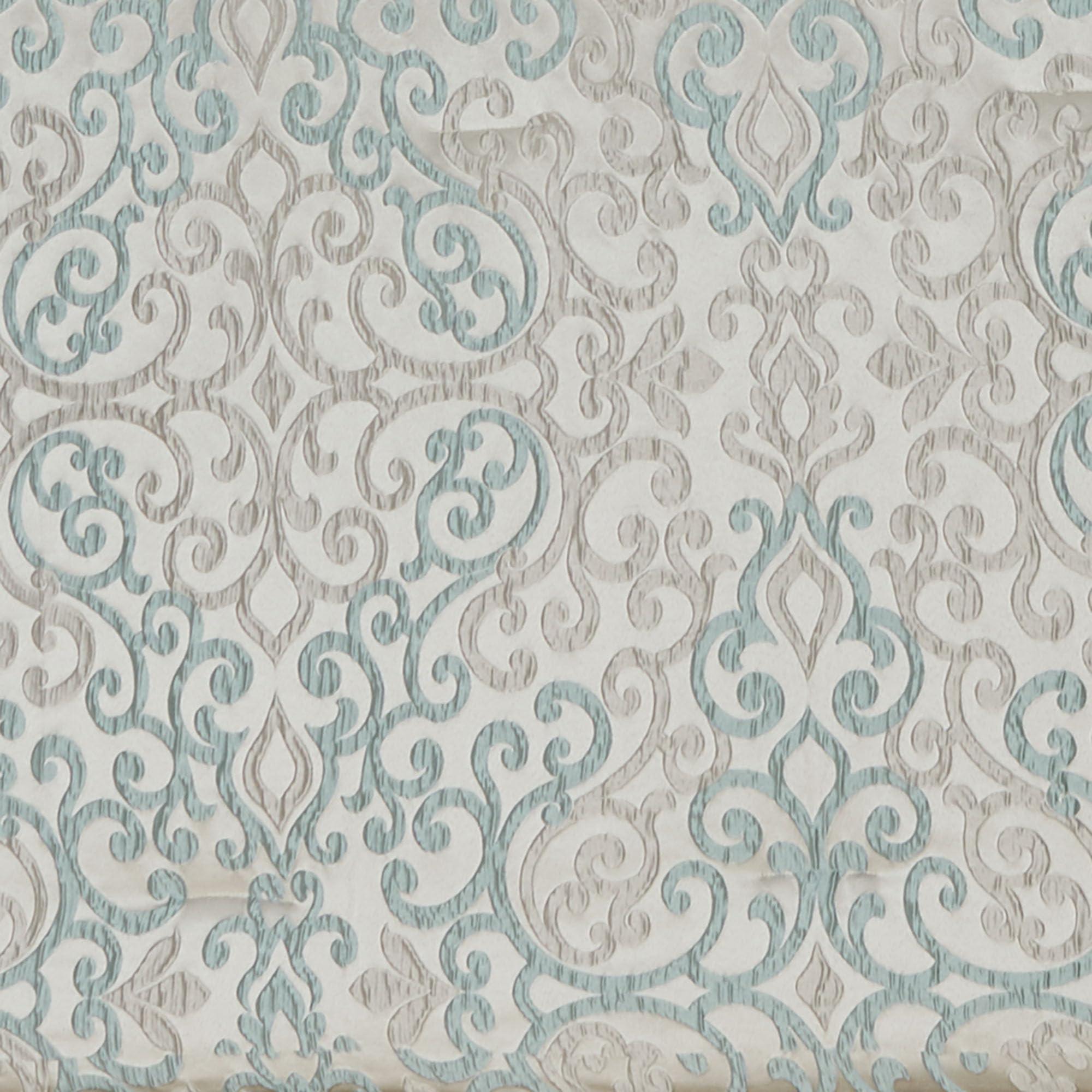 J. Queen New York J. Queen New York Luxurious Avalon Bedding | Sophisticated Jacquard Woven Scroll | Oyster Spa Silver Gray | 7 Piece Set: King Comforter, 2 King Shams, Bedskirt, and 3 Decorative Pillows