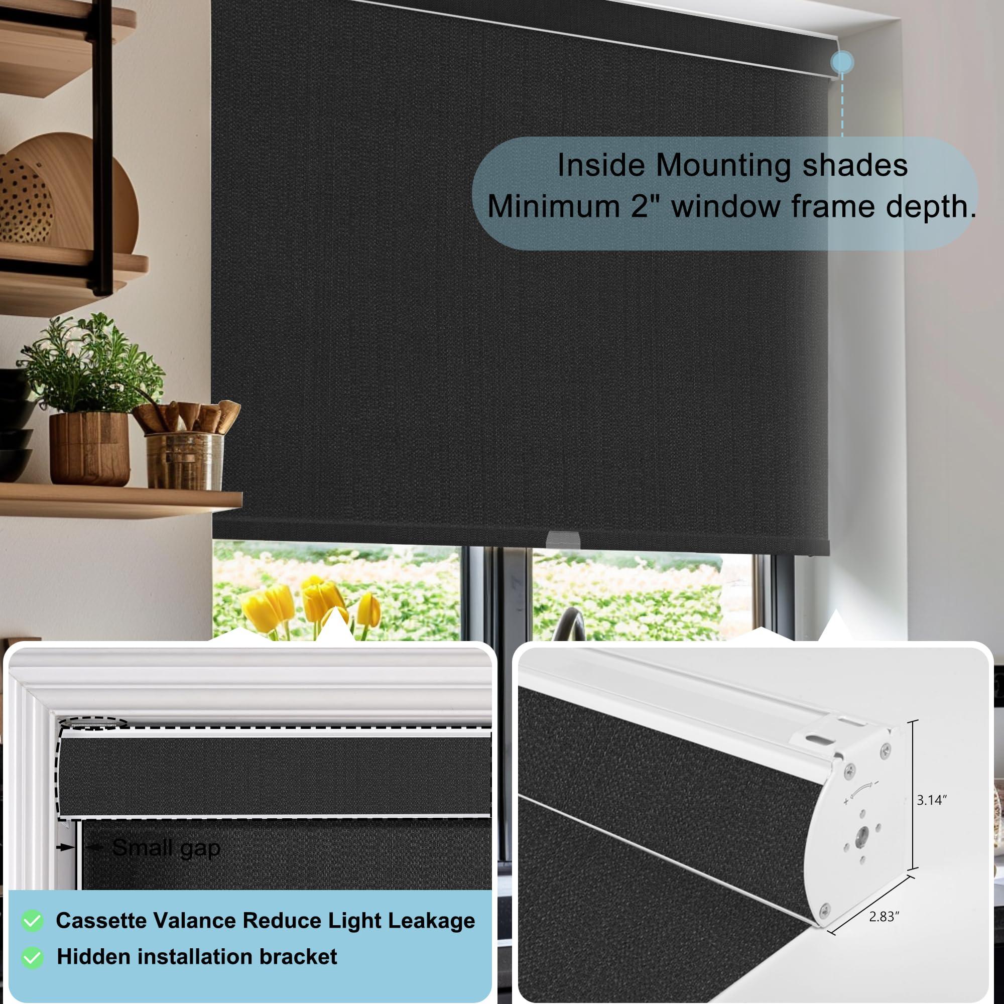 BERISSA BERISSA 100% Blackout Pull Down Window Shades Blinds for Indoor Windows Room Darkening Roller Shades Thermal Insulated Up and Down Blinds for Home Custom Shades(34.25" W x 68" H) Black