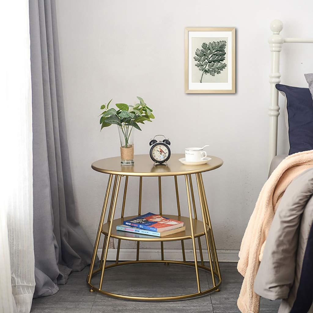 ZWJLIZI ZWJLIZI Coffee Table, European Wrought Iron Double Sofa Side Table, Round Tea Table in Living Room (55x53cm) (Color : A)