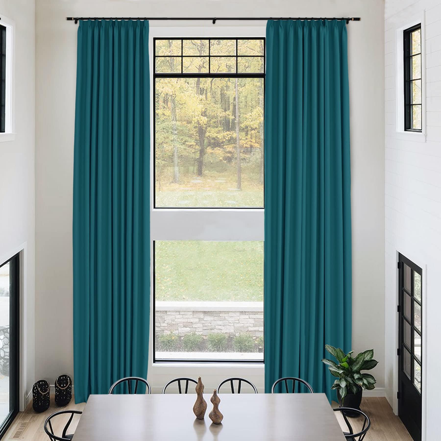 Frelement Frelement Blackout Curtains Pinch Pleat Curtains for Traverse Rod and Track 144 Inches Extra Long Curtains for Tall Windows Privacy Thermal Insulated Drapes, 50" W x 144" L, 2 Panels, Turquoise