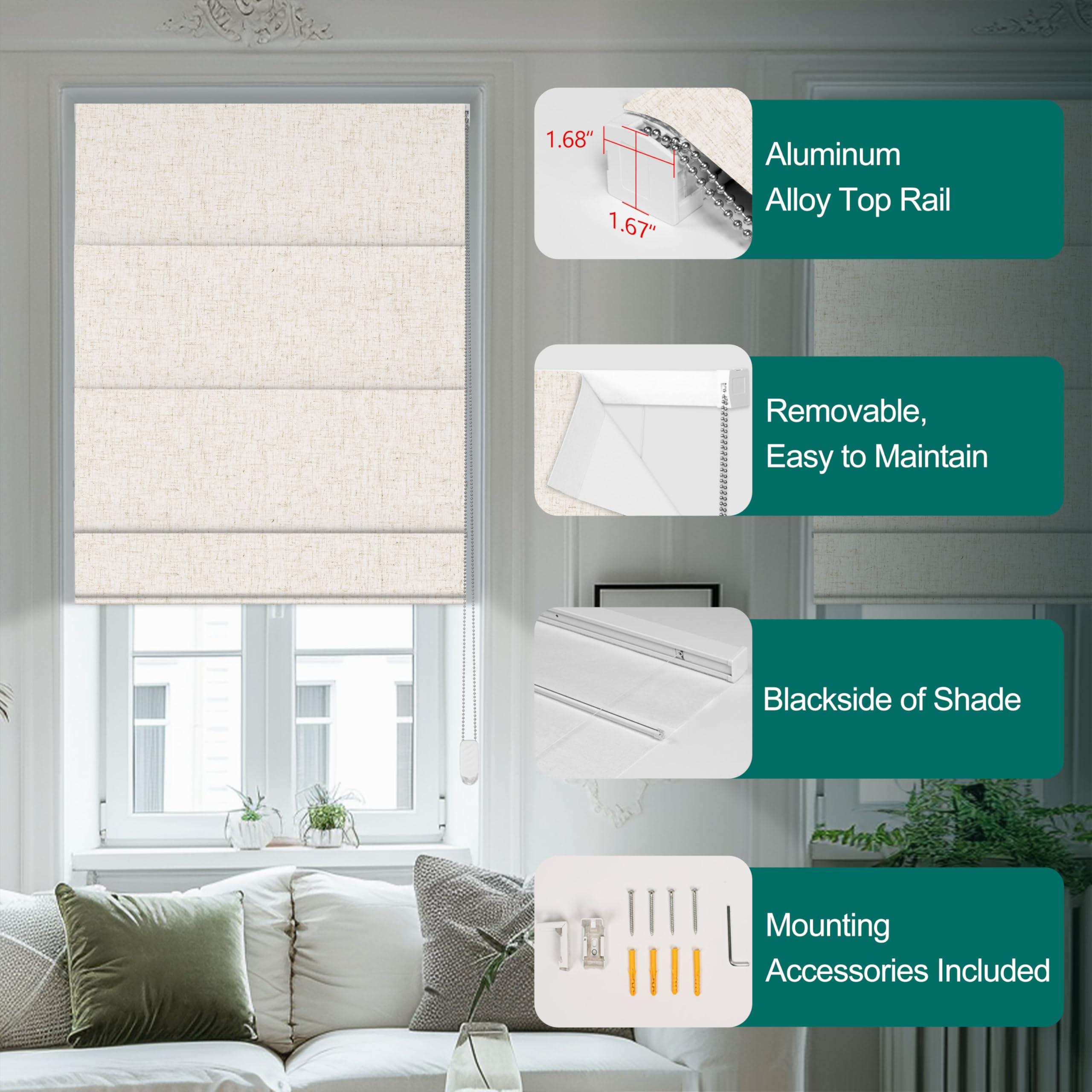 BERISSA BERISSA Roman Shades for Windows, Blackout Roman Blinds,Room Darkening Thermal Insulated Window Shades for Home Living Room Bedroom,Linen Beige,57" W x 72" H