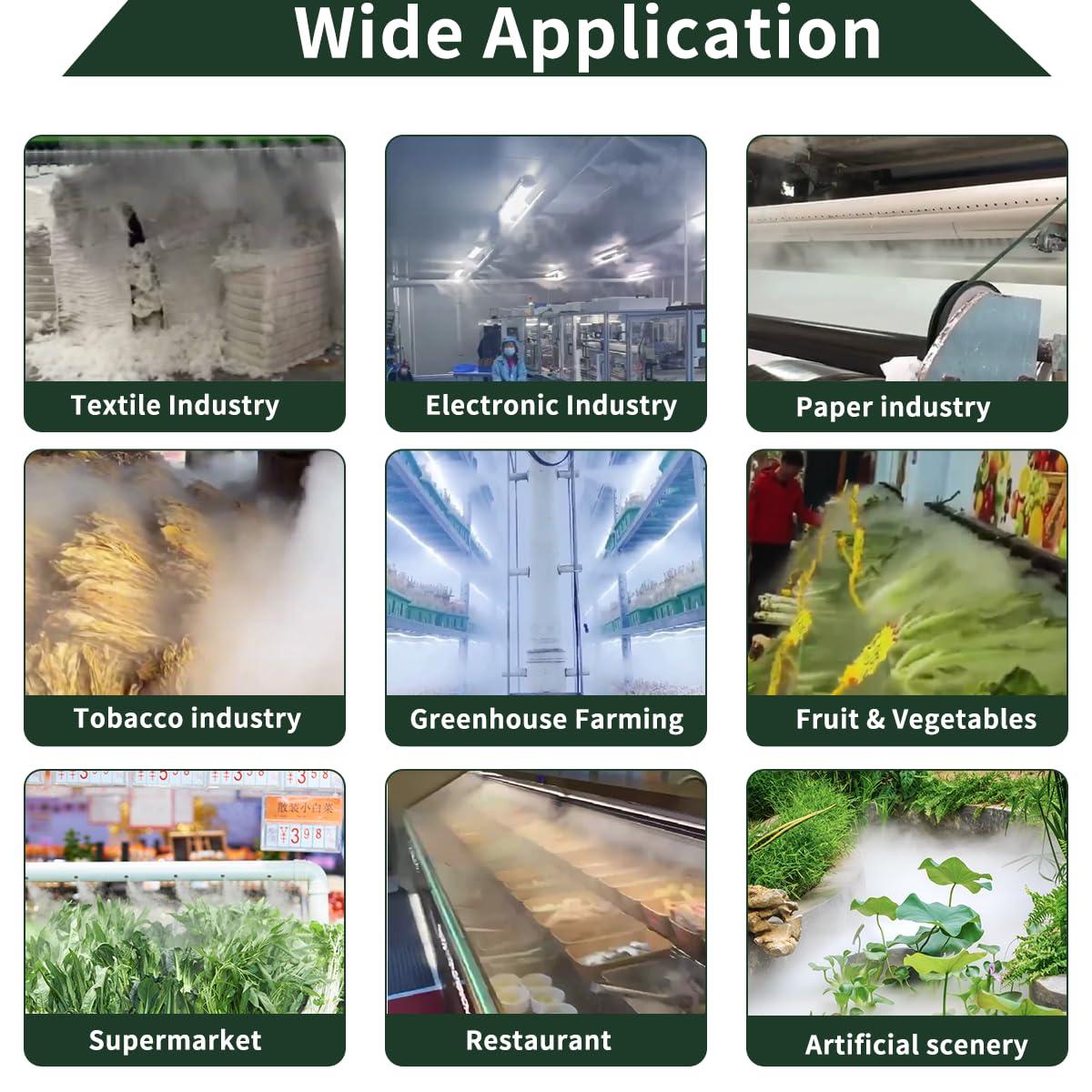 Zhipurul Ultrasonic Industrial Humidifier Stainless Steel Commercial Humidifier Sprayer 14kg/h Large Volume Automatic Mist Cooling Device for Plants Grow Room, Workshop, Warehouse, Agriculture