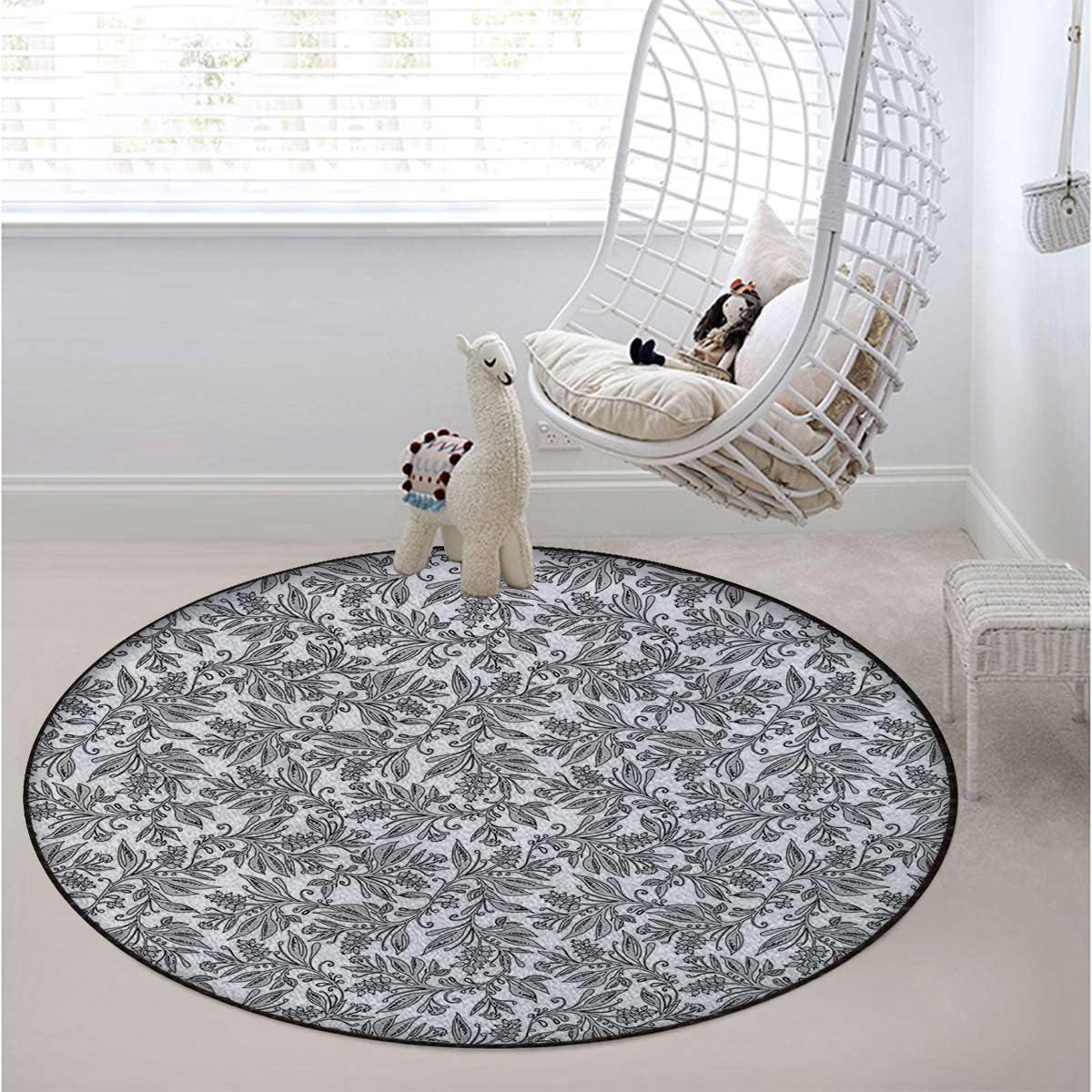 SARMSX Gray White Round Rug Rugs Soft Non-Slip Circular Throw Rug Carpet for Shower Sink Powder Room Nursery Bedroom Table Modern Graphic of Flowers and Branches Simple Diameter 59 in