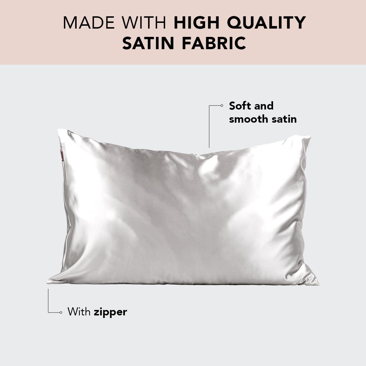Kitsch Kitsch Satin Pillowcase with Zipper for Hair & Skin, Softer Than Silk Pillow Cases Queen, Wrinkle-Free, Smooth and Cooling Satin Pillow Covers, Standard Size 19\"x26\", Silver