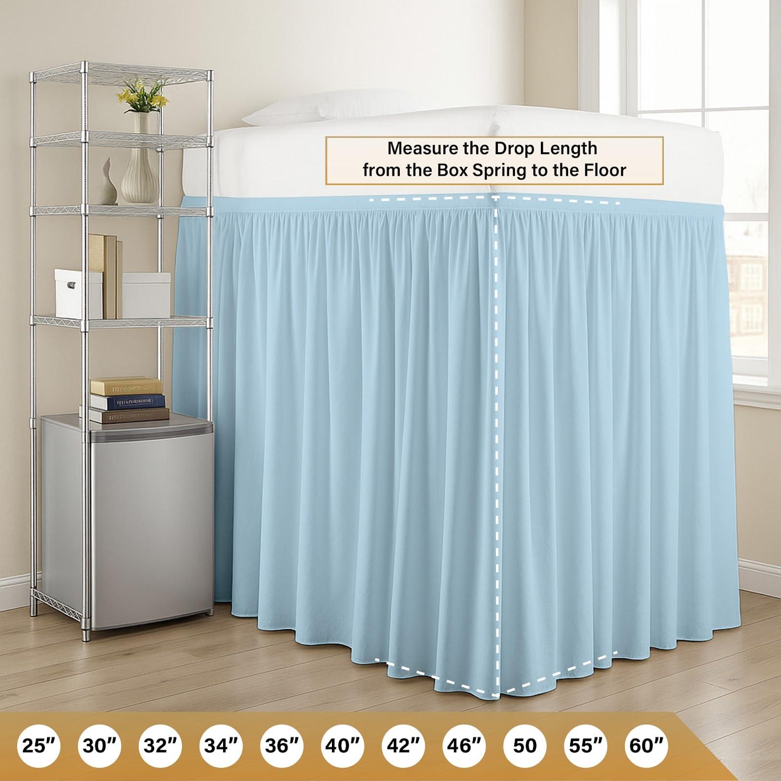 Olivialinen Dorm Room Bed Skirt - College Dorm Bed Skirt - Extra Long Bed Skirts for Dorm Rooms - Elegant Design Brushed Microfiber- Long Bed Skirt Dorm (Light Blue Solid, Twin XL/46 Drop)