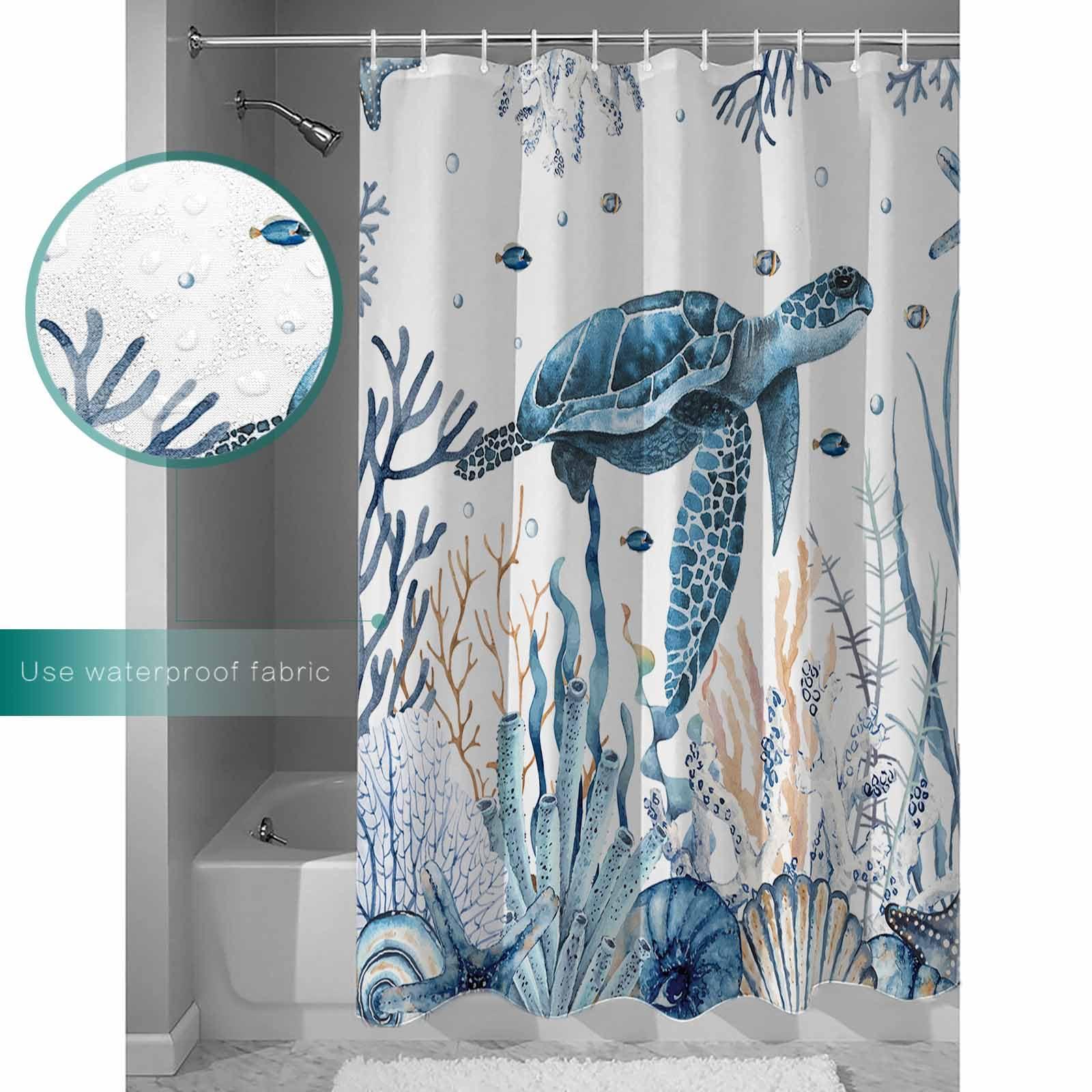 ZOE GARDEN Sea Turtle Shower Curtain Set with Hook 72"x72",Washable Cloth Polyester Fabric Shower+Curtain,Waterproof Bath Curtains for Bathroom,Bathtubs Accessories Blue Ocean Beach Coastal Coral Seaweed Fish
