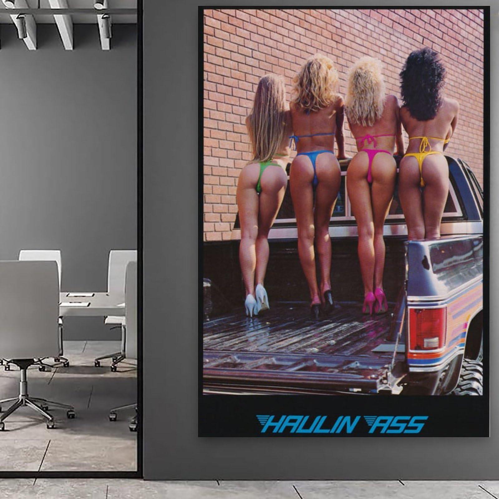 PENCHAIN 1970s 1980s Haulin Ass Bathing Suit Girls Pinup Poster Pickup Truck Poster Vintage Original Poster Poster Album Art Decor Painting Wall Art Canvas Poster Bedroom Decor Poster 24x36inch(60x90cm) Frame-