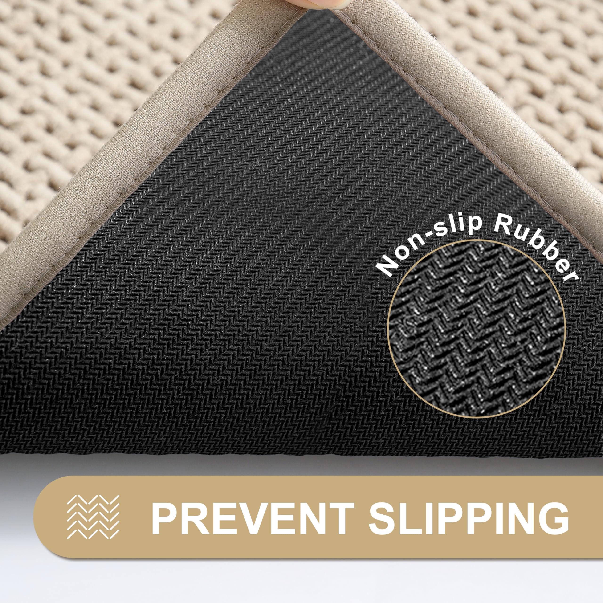 KINOGIC Bathroom Rug Beige Bath Mat: 24x36 Chenille Non Slip Washable Absorbent Bathmat Small Soft Thin Quick Dry Shower Carpet for Bathroom Floor Tub and Restroom