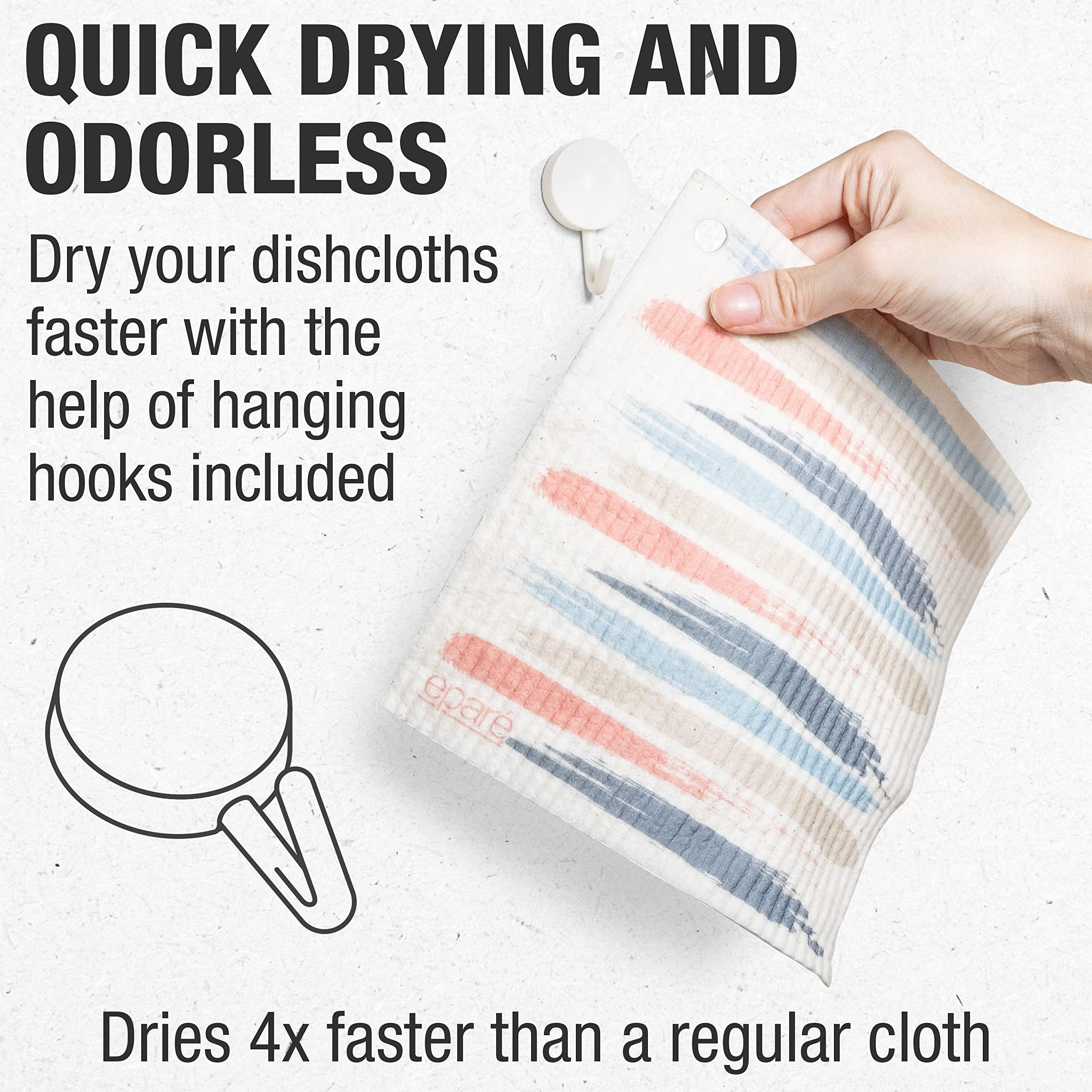 Epar Epar Swedish Dishcloths with Hook - 8 Pack Reusable Swedish Dish Cloths for Kitchen - Super Absorbent Cellulose Sponge Cloths - Non Scratch & Quick Dry Kitchen Towel for Washing Dishes & Counter Top