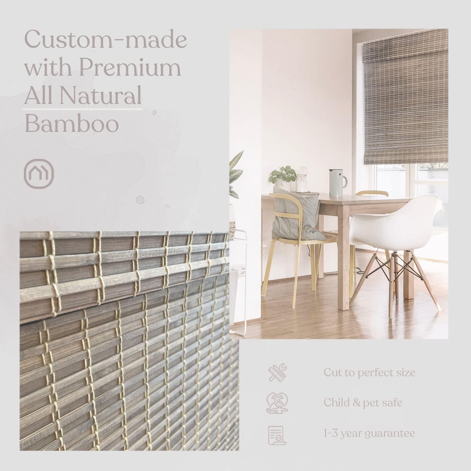 Mood MOOD Custom Bamboo Shades | Rustic | Cordless Bamboo Roman Shades for Windows and Doors (Natural Woven) | Rustic Oak (Great Privacy) | 63.5" W X 48" H