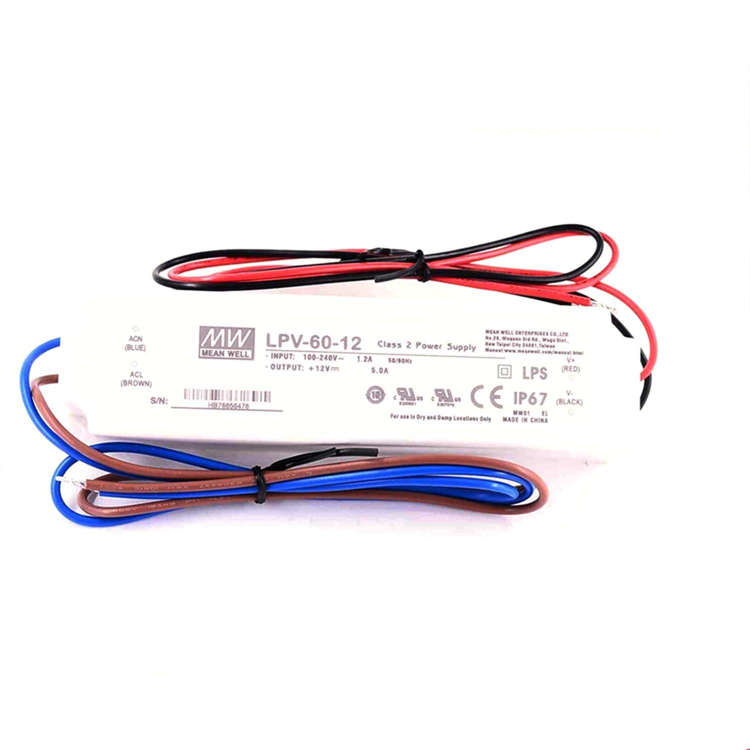 Generic Mean Well LPV-60-12 12V 5A IP67 Waterproof LED Driver - 60W Power Supply, Efficient and Stable Solution for Various LED Installations, Ensuring Consistent Performance (83% Efficiency)