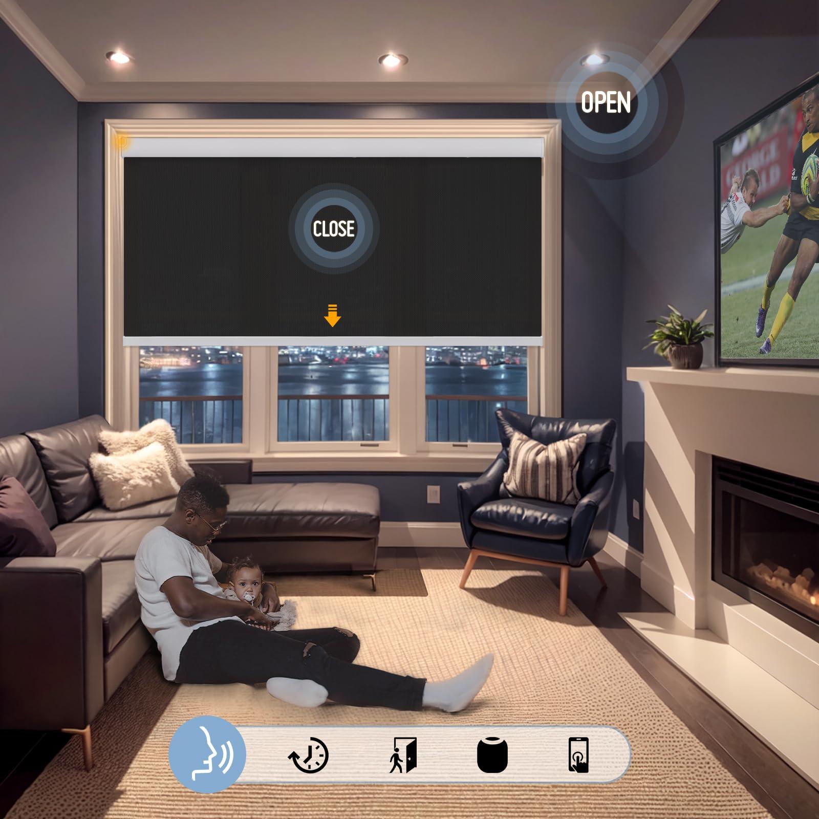 Keego Keego Smart Motorized Roller Blinds with Remote Automatic Blinds for Windows Wi-Fi Enabled Compatible with Alexa and Google Custom Automatic Window Shades Black-Light Filtering