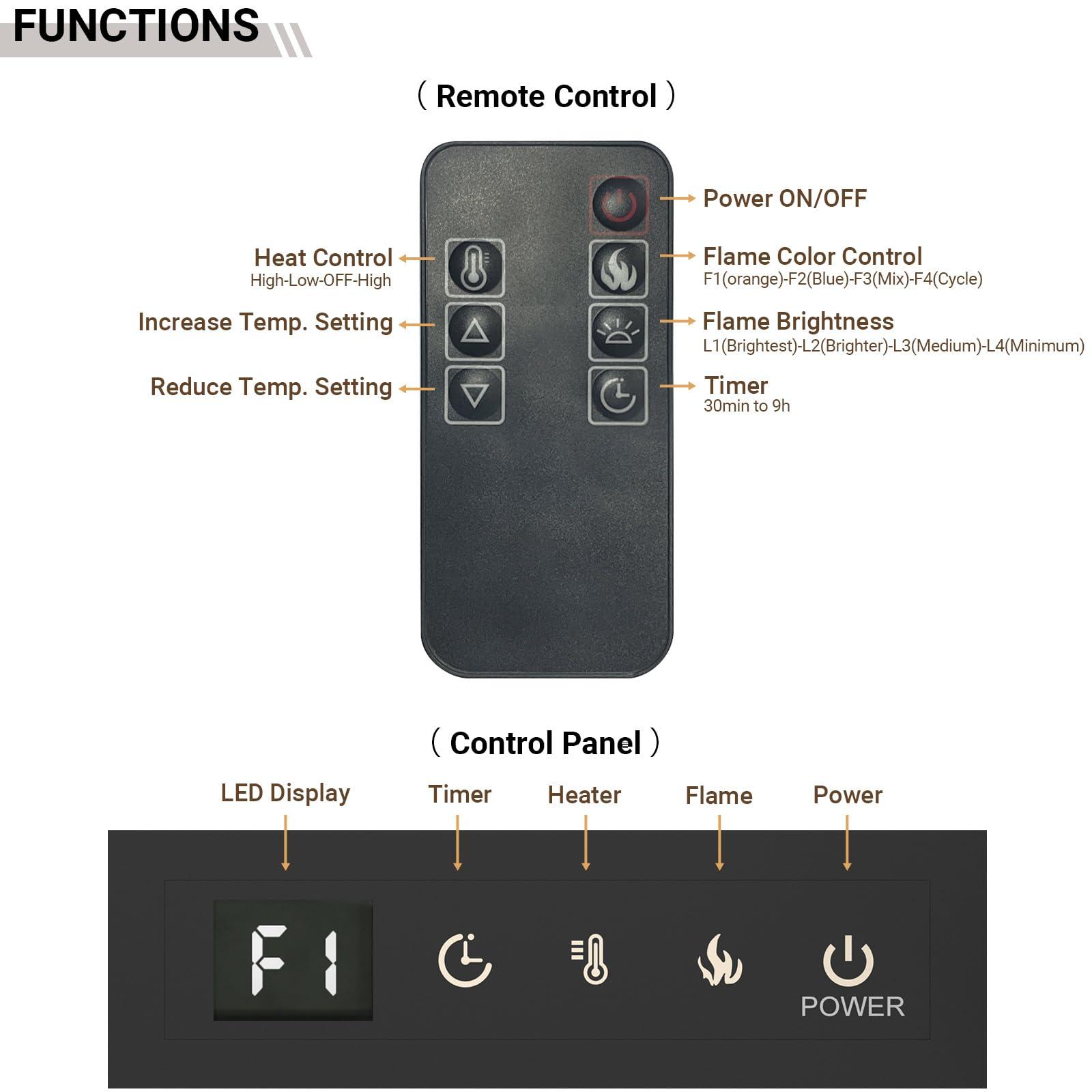 cooboom 40 inch Electric Fireplace, 4.3\" Ultra-Thin Electric Fireplace Inserts, Ultra-Narrow Frame, Wall Mounted and Recessed Fireplace, Log & Crystal, Touch Screen & Remote Control, 1500W