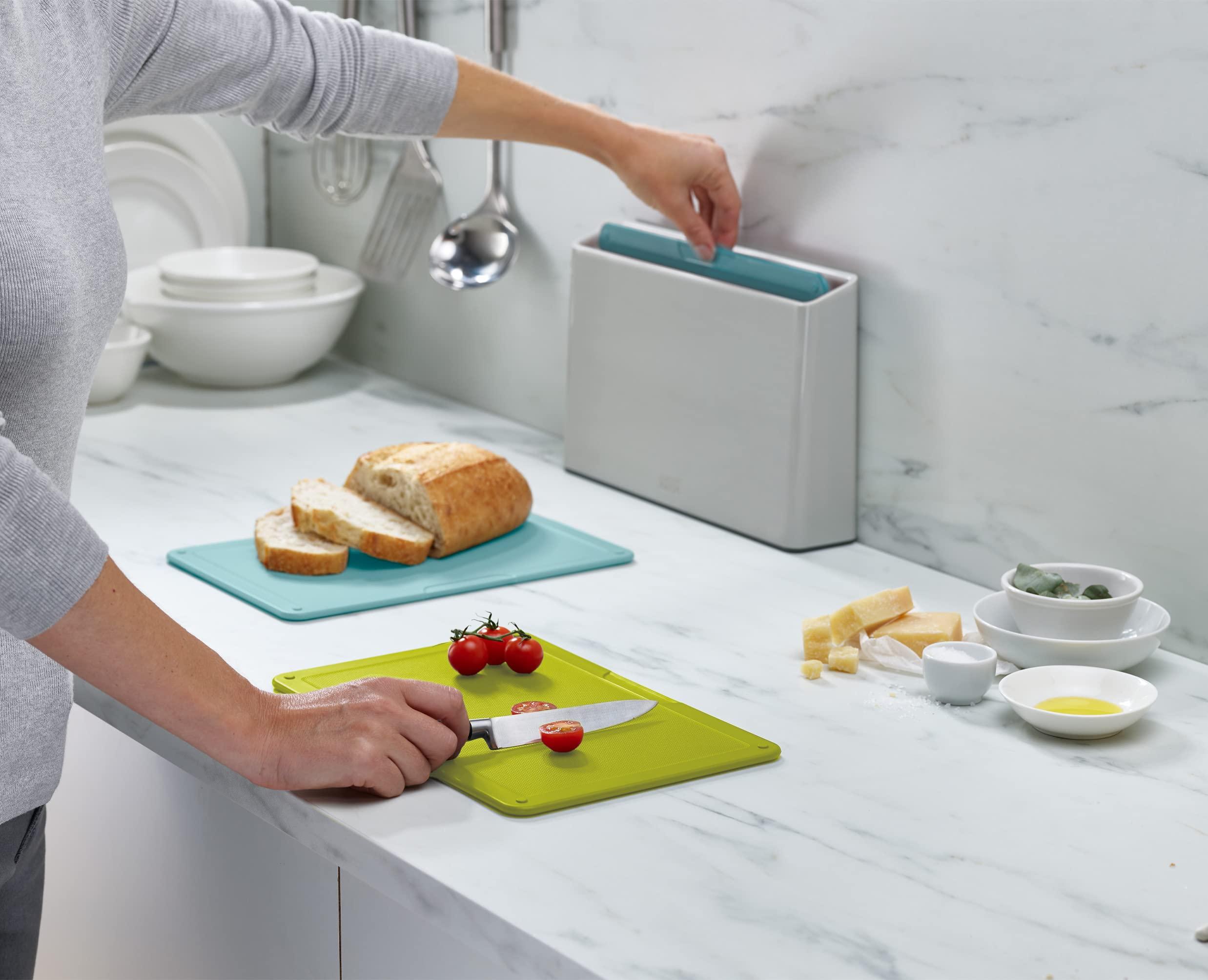 Joseph Joseph Joseph Joseph Duo 3-Piece Colour Coded Chopping Board Set with Slimline case for organised Storage, Opal
