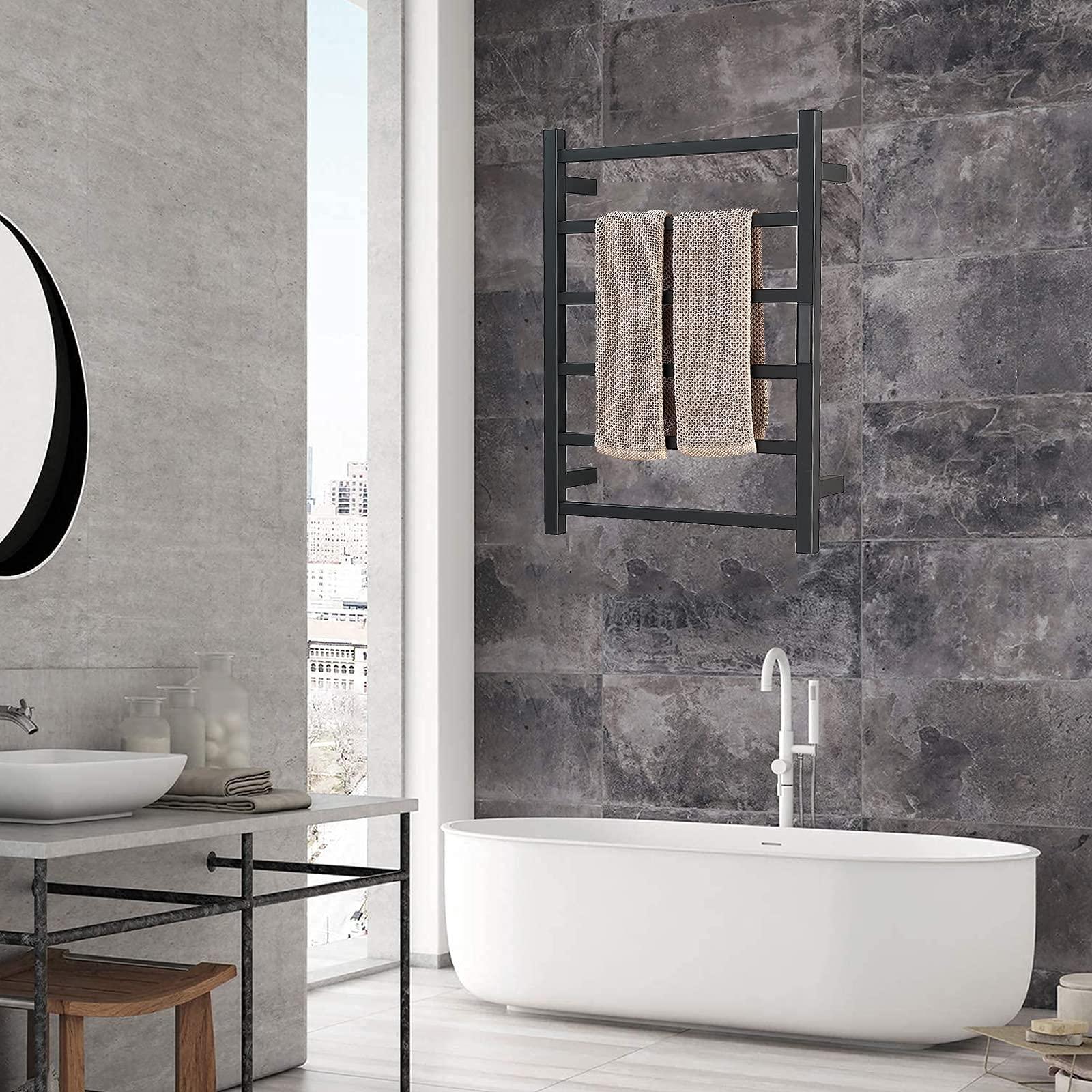 NXZQPYBJ NXZQPYBJ Heated Towel Rack, Electric Towel Warmer 6 Bars Heated Towel Rack for Bathroom Wall Mounted Square Drying Rack 304 Stainless Steel Heated Towel Rail Radiator,Electric Towel Warmer (Plug in)