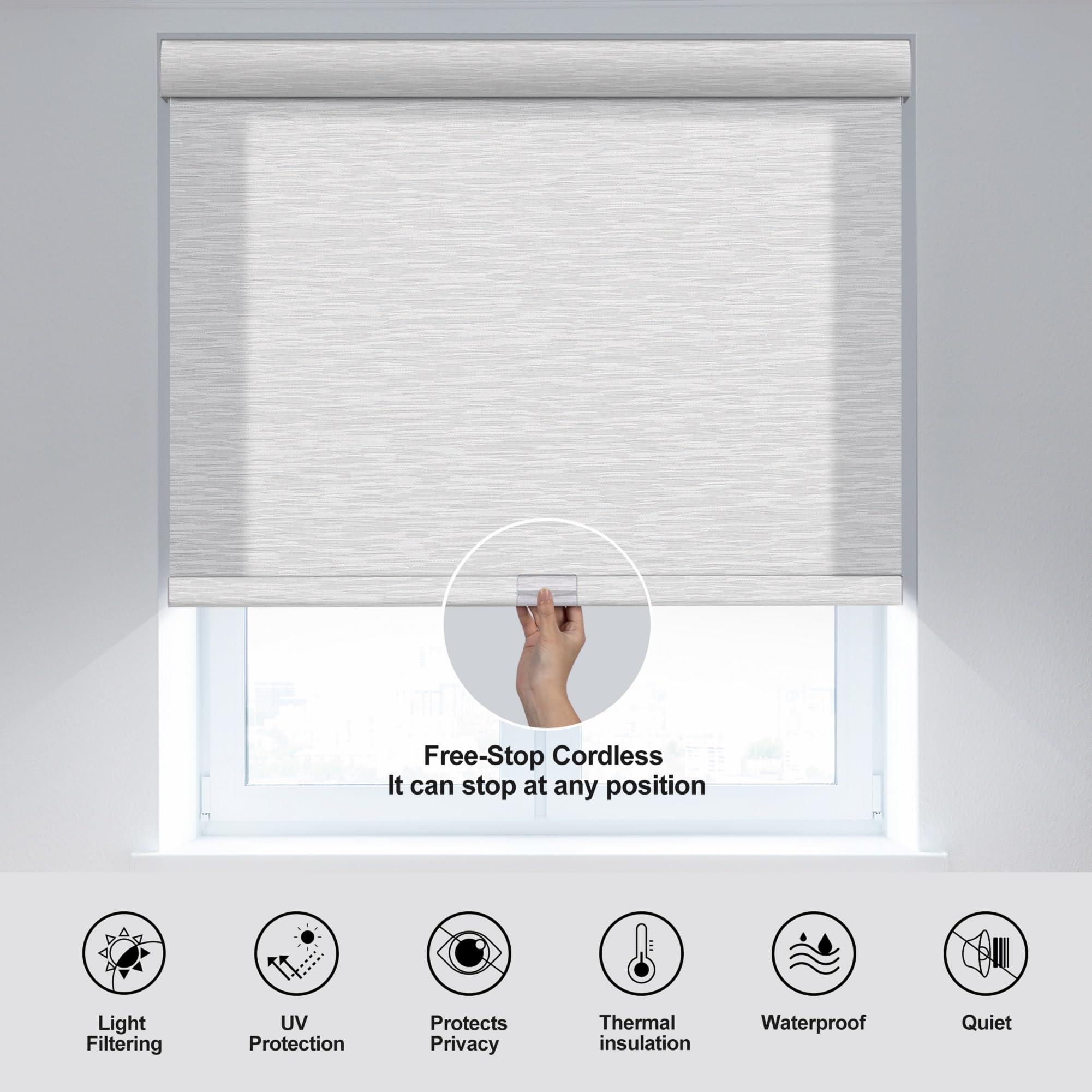 Sulugood Sulugood Roller Shades for Windows Light Filtering Roller Blinds with Cassette Valance Window Blinds Jacquard Thermal Insulation Energy Saving Cordless Shades for Home Doorr,White,51" W x 64" H