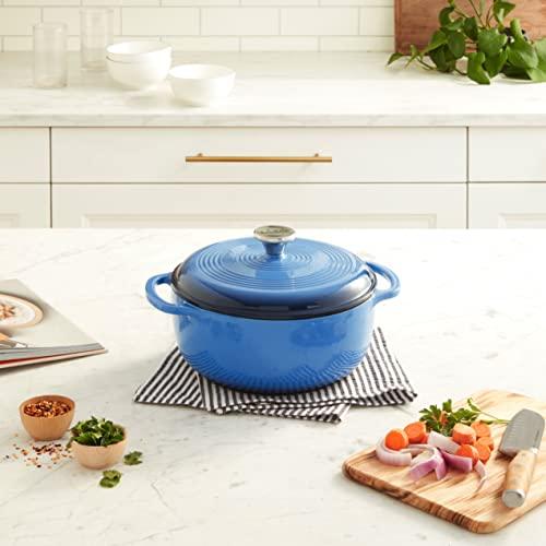 Lodge Lodge 4.5 Quart Enameled Cast Iron Dutch Oven with Lid Dual Handles Oven Safe up to 500 F or on Stovetop - Use to Marinate, Cook, Bake, Refrigerate and Serve Caribbean Blue