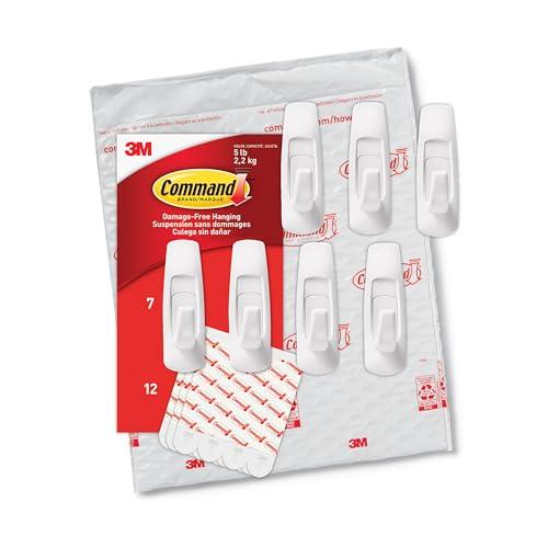 Command Command Large Utility Hooks, Holds up to 5 lb, 7 Hooks and 12 Command Strips, Damage Free Hanging Wall Hooks with Adhesive Strips, No Tools Adhesive Hooks for Hanging, Organization and Storage