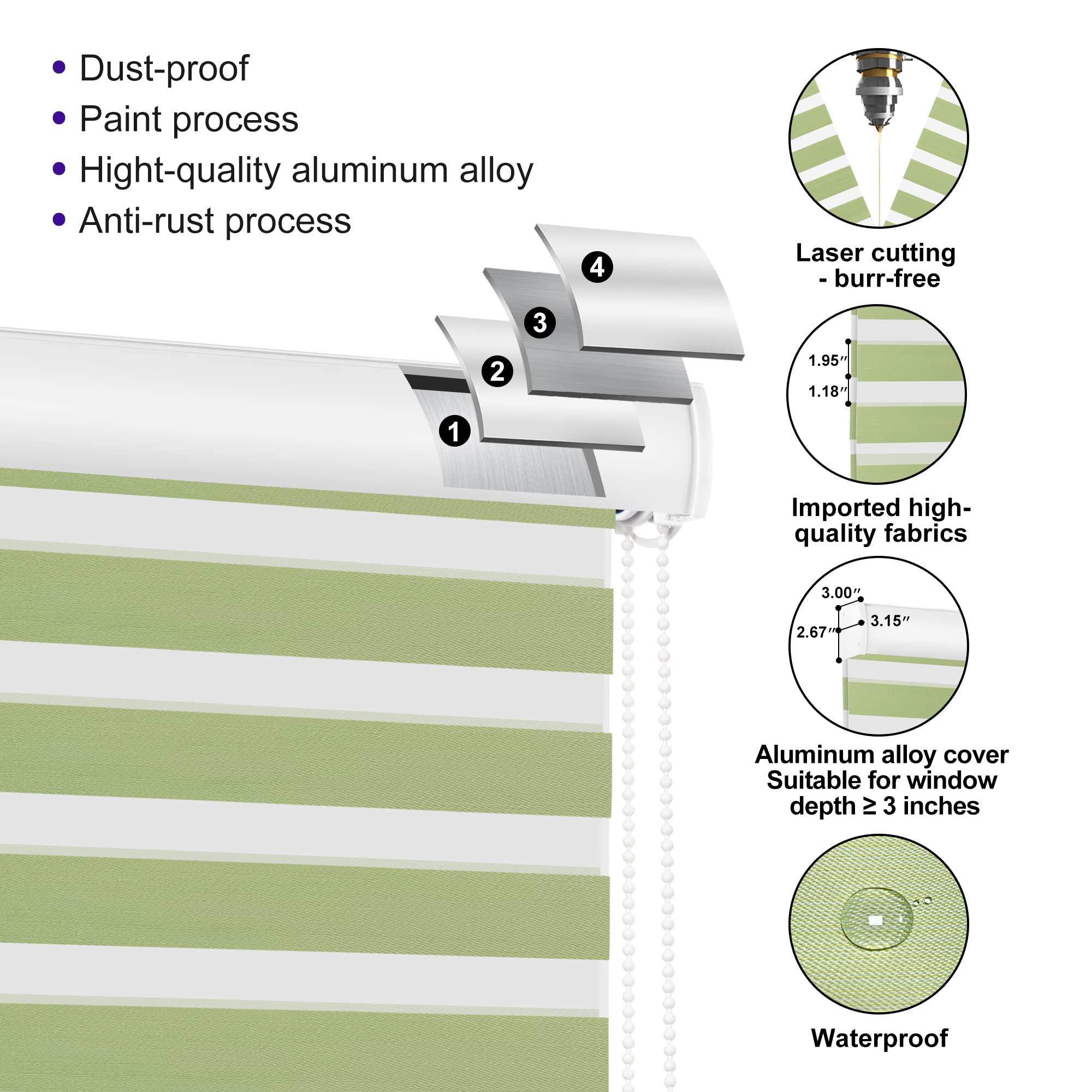 Sulugood Sulugood Blackout Zebra Blinds for Windows Horizontal Zebra Shades Dual Layer Roller Shades,Heat Insulation Day and Night Window Blinds.Bedrooms.Children's room.Light Green.13 W x 56" H