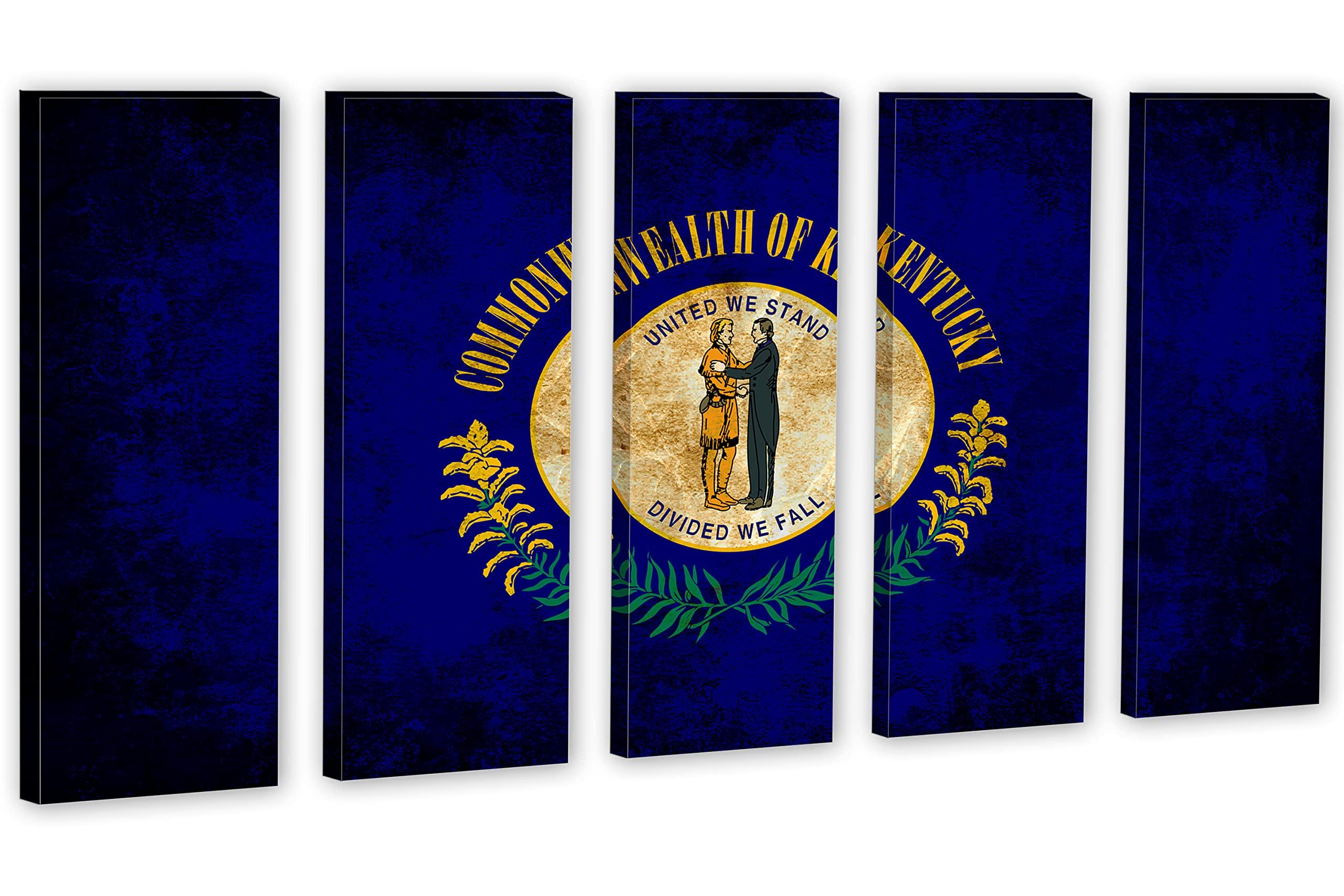 Canvas Quest 90 x 60 TOTAL - Kentucky State Flag Grunge Canvas Print Wall Art - 5 Panel Split. Home decor Flag Art