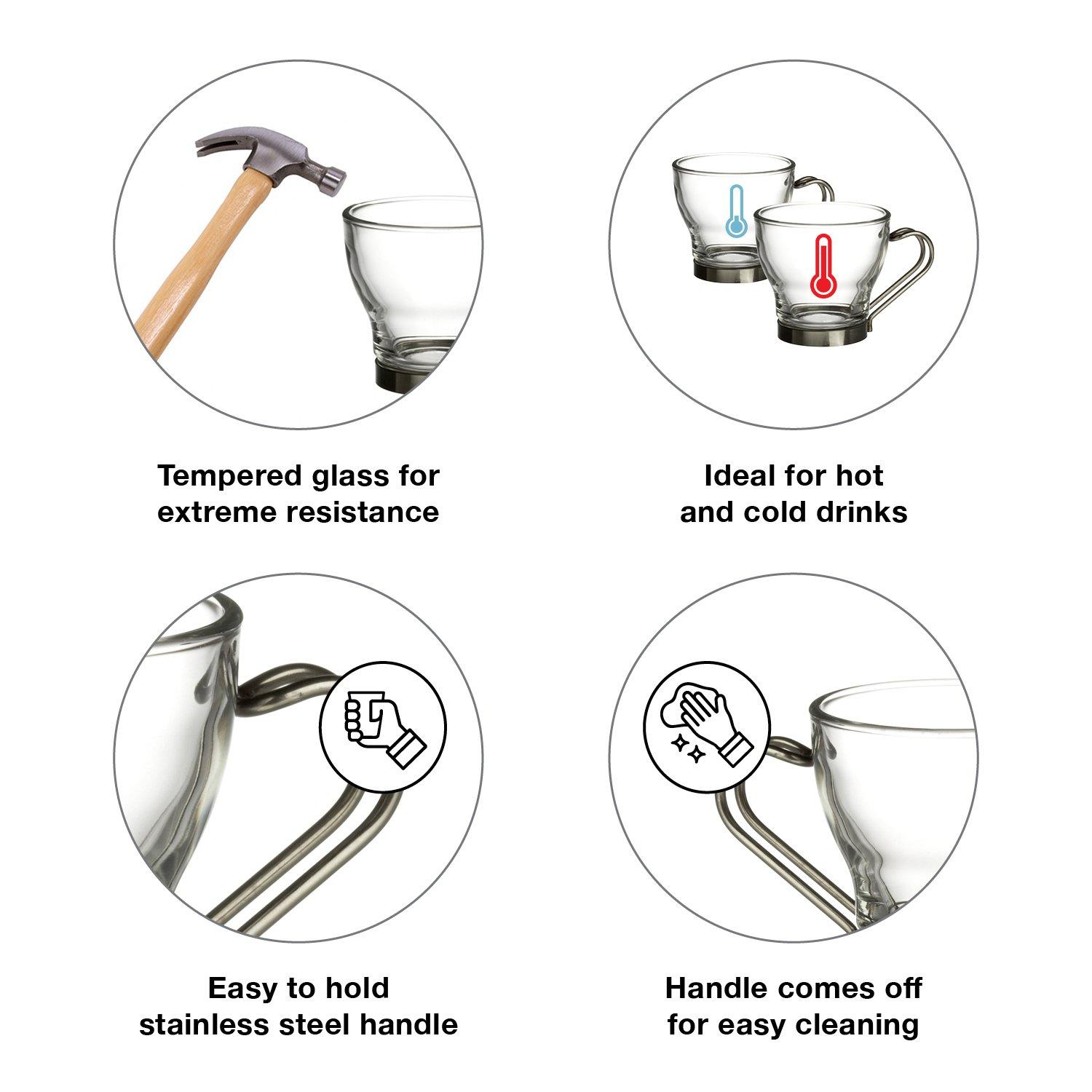 Bormioli Rocco Bormioli Rocco Verdi Espresso Cup With Stainless Steel Handle, Set of 4, Gift Boxed, 3.5 ounces