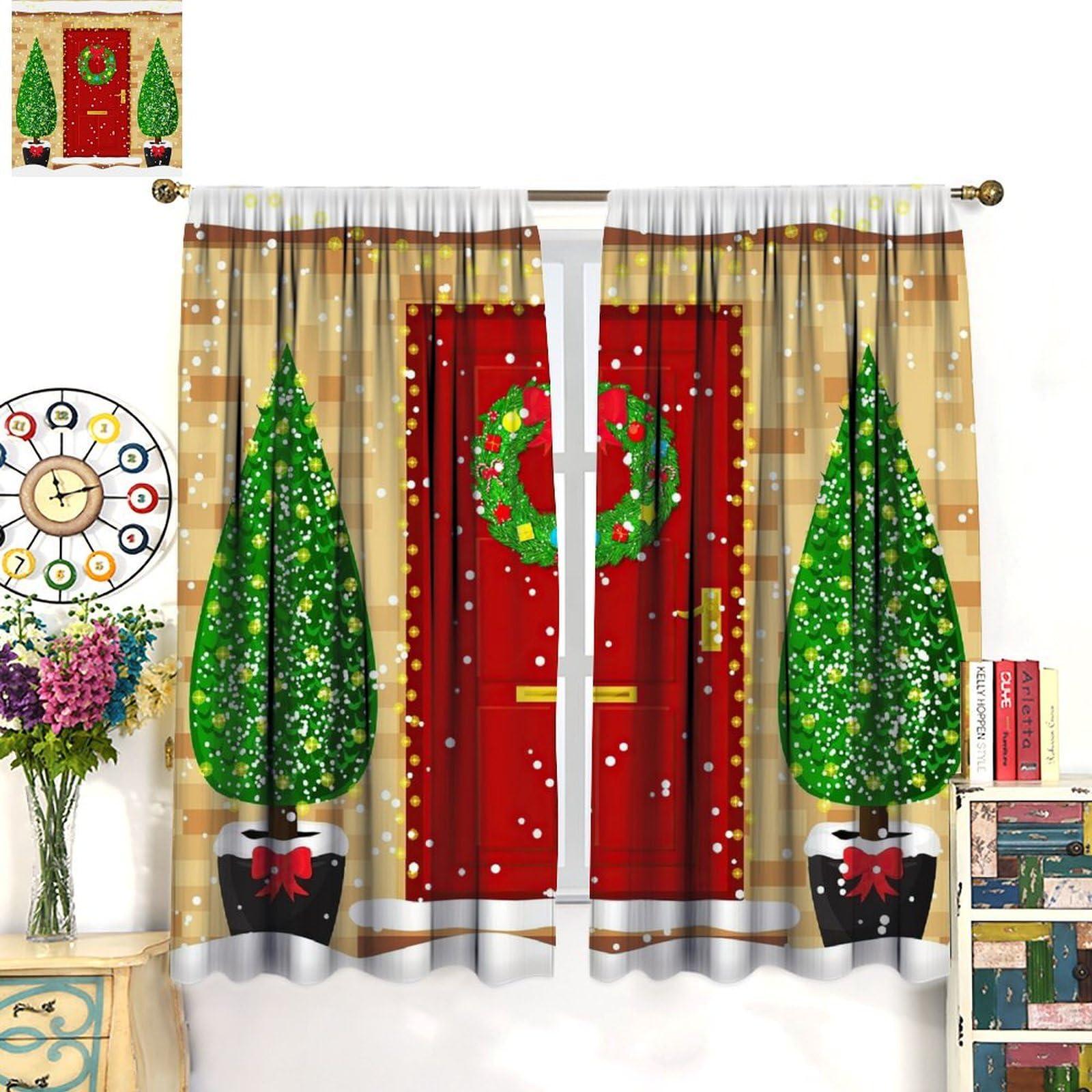 Nanacur Nanacur Christmas Blackout Curtains, Winter Snowflake Red Storefront Xmas Trees Window Drapes, for Christmas Living Room Bedroom 42(W)*84(L) 2 Panels-(Happy Christmas)