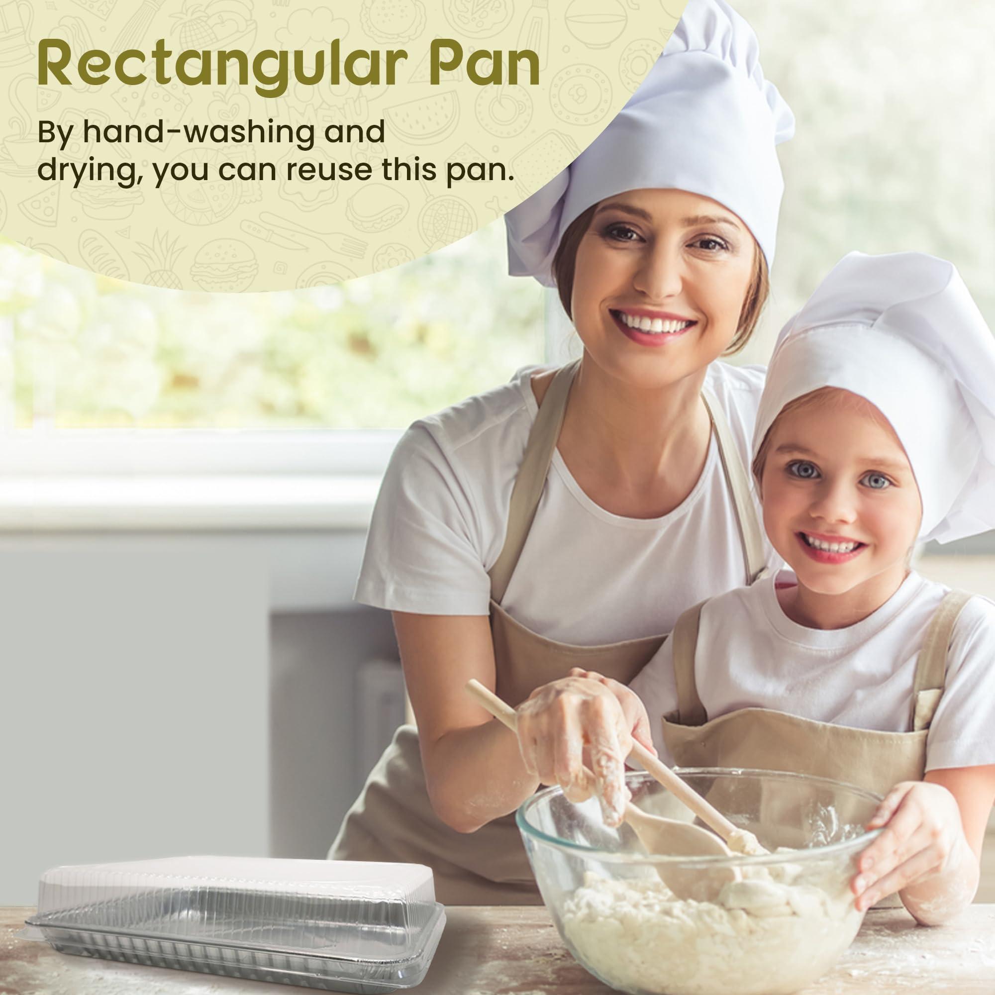 KitchenDance.com KitchenDance Disposable Aluminum Half Size Sheet Cake Pans with Clear Plastic Dome Lid - 17-1/2\" x 12-13/16\" Aluminum Foil Pans -Baking Pan Perfect for Baking, Freezing, Serving Food, 7300P, 100 Count