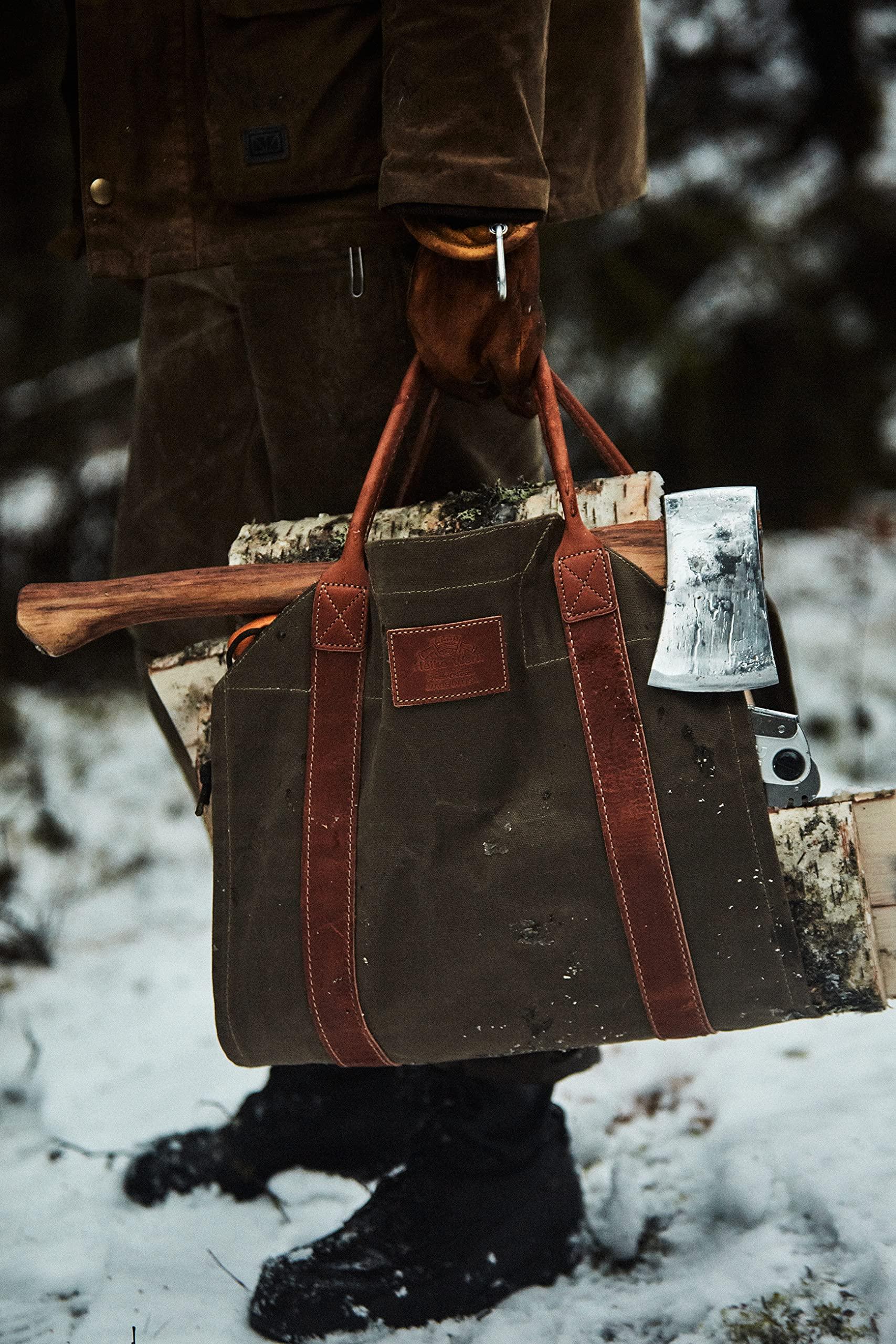 1844 Helko Werk Germany 1844 Helko Werk Germany Frontier Collection Canvas Log Carrier - Firewood Holders and Bags for Fireplace Logs - Made in USA (Log Carrier Olive) #8755O